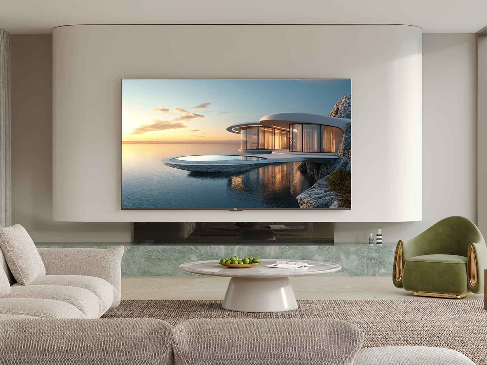 TCL 98C7K 98 Zoll QD-Mini LED Fernseher, 4K HDR Premium 3000, Smart Google TV mit 144Hz Motion Clarity Pro (Dolby Vision IQ & Atmos, CrystGlow HVA Panel, Audio von Bang & Olufsen, Game Master)