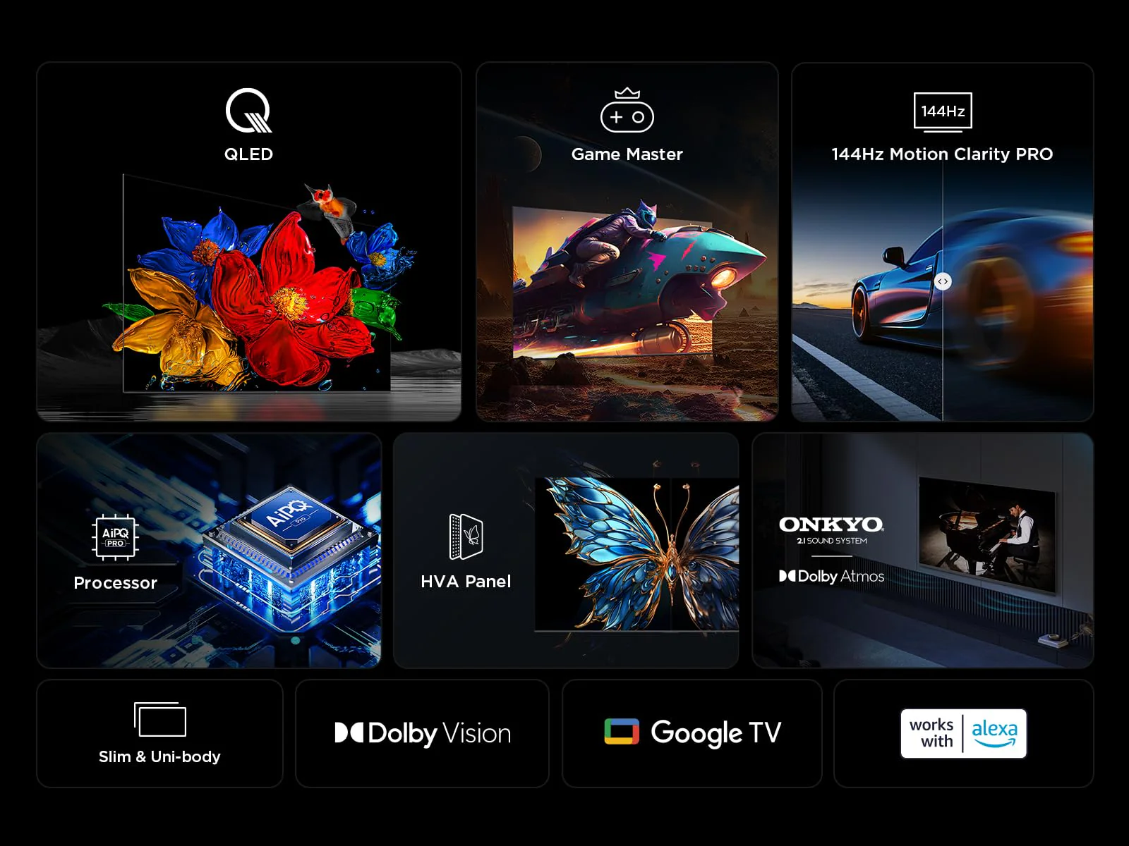 TCL 98T8C 98 Zoll QLED 4K HDR Ultra HD Fernseher, Smart TV mithilfe von Google TV (Dolby Vision Atmos, 144Hz Motion Clarity Pro, Game Bar, ALLM, FreeSync, Onkyo 2.1 Sound,Sprachsteuerung) - Image 13