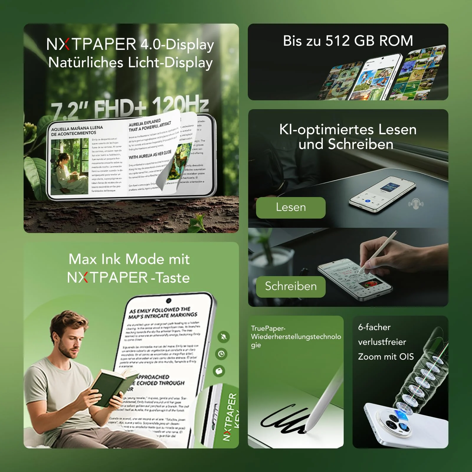 TCL NXTPAPER 60 Ultra 5G Android-Smartphone,7,2 Zoll FHD+ 120 Hz NXTPAPER Display,12 GB RAM + 512 GB ROM,Smartphone mit Augenschutz,5000-mAh-Akku,Nebula Black, mit Klappdeckel und Stift - Image 8