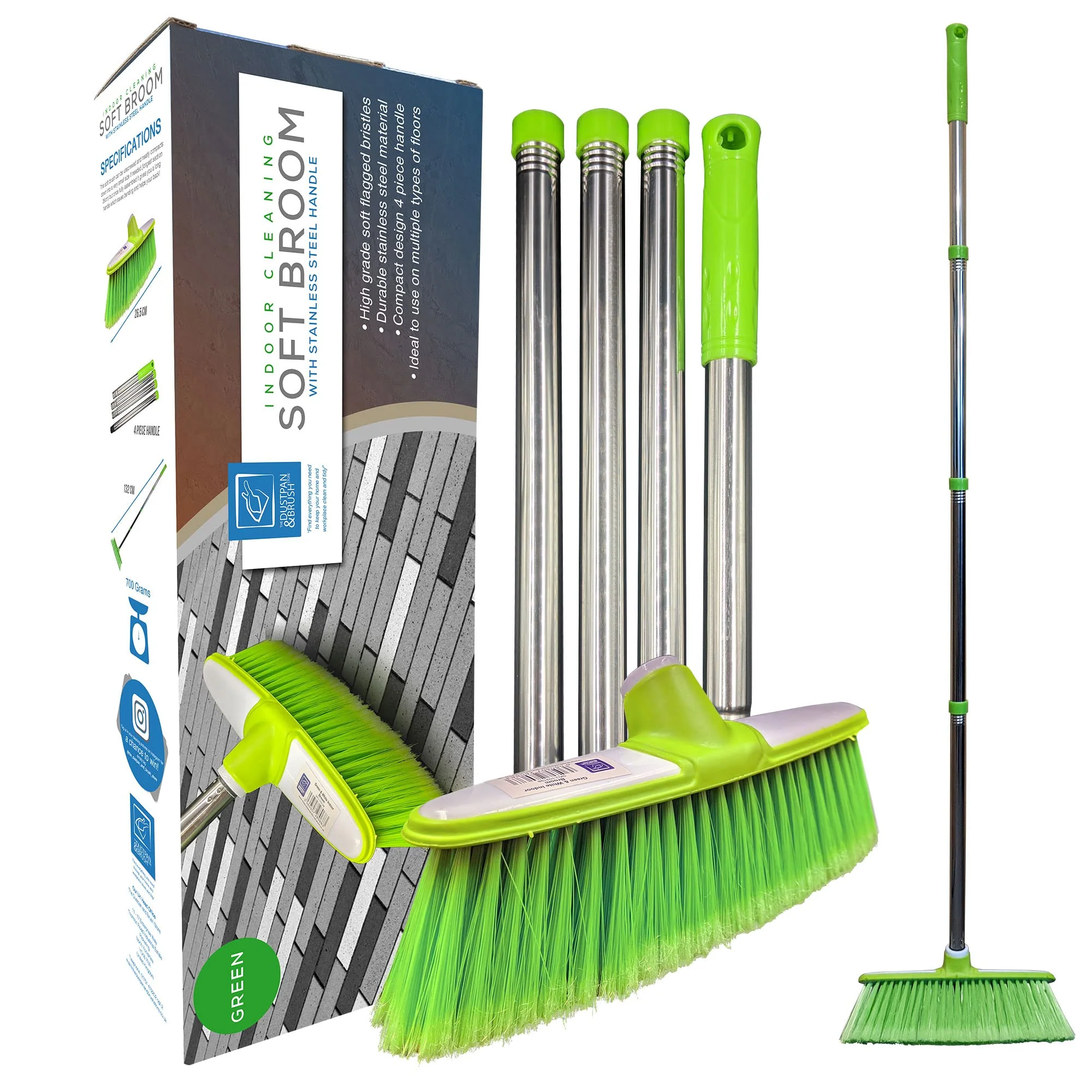 TDBS The Dustpan and Brush Store Weicher Kehrbesen mit Edelstahl-Stiel für den Innenbereich - Der perfekte Besen für den Küchenboden Ihres Hauses - Der Kehrbesen mit langem Stiel (Grün) - Image 7
