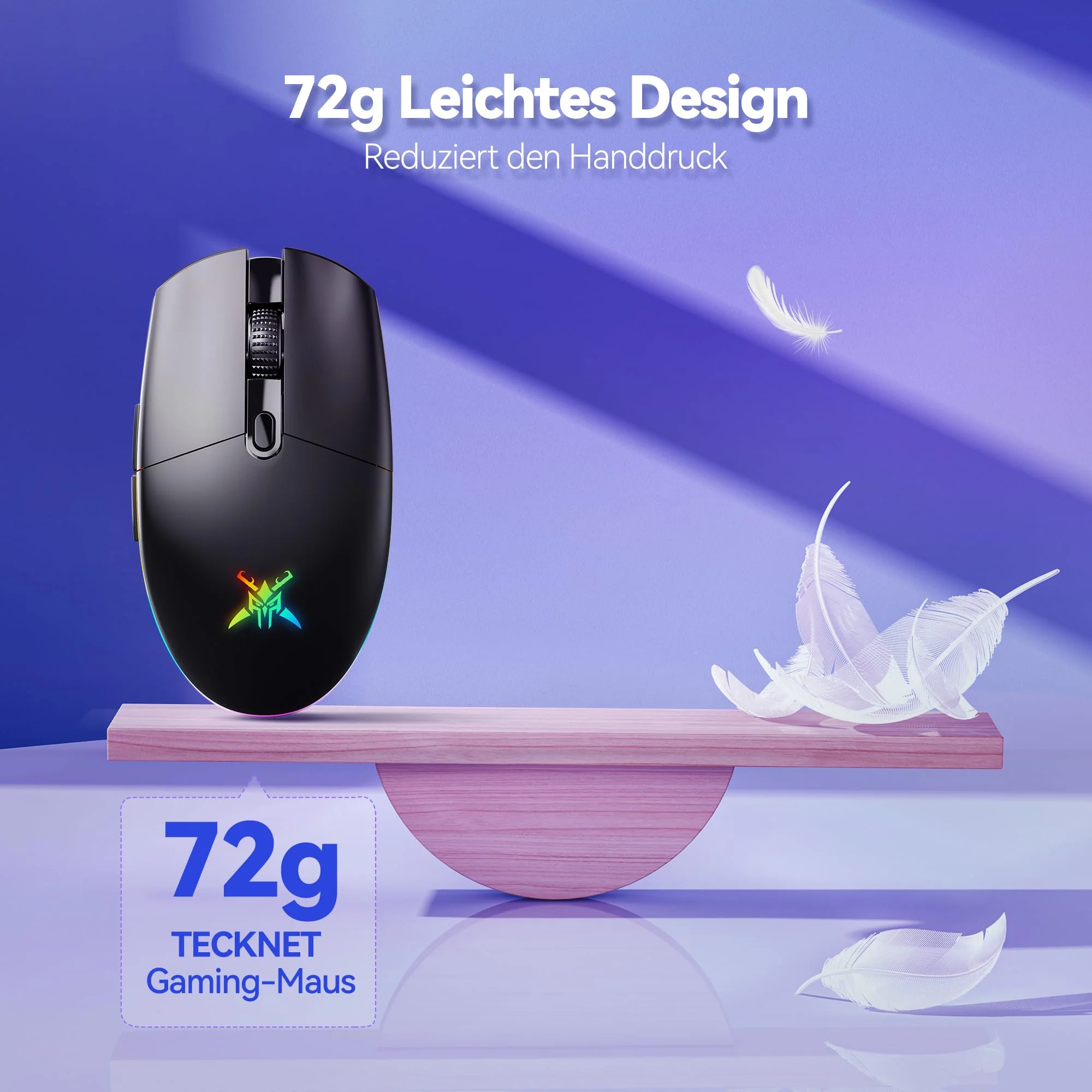 TECKNET Kabellose Gaming-Maus, 8000 DPI Wiederaufladbare Gaming Maus, Dual-Modus 2,4 G und Kabelgebundene Maus, 6 RGB-Modi, PC Gaming Mouse mit Programmierbaren Tasten, für Windows XP/11/10/8/7, etc - Image 4