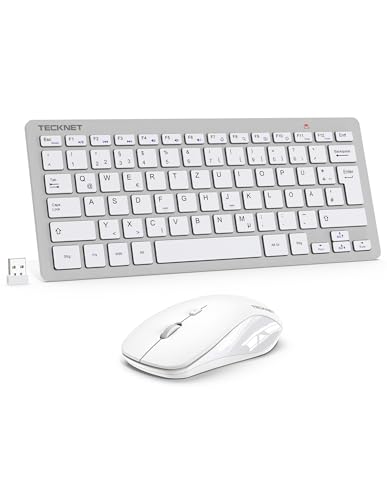 TECKNET Kabelloses Tastatur Maus Set, Deutsch QWERTZ Layout, 2.4 GHz Funk Mini Tastatur Mouse, 15m Reichweite Verbindung, Wireless Leise Funktastatur mit Maus für PC, Laptop, Smart TV, Silber - Image 3