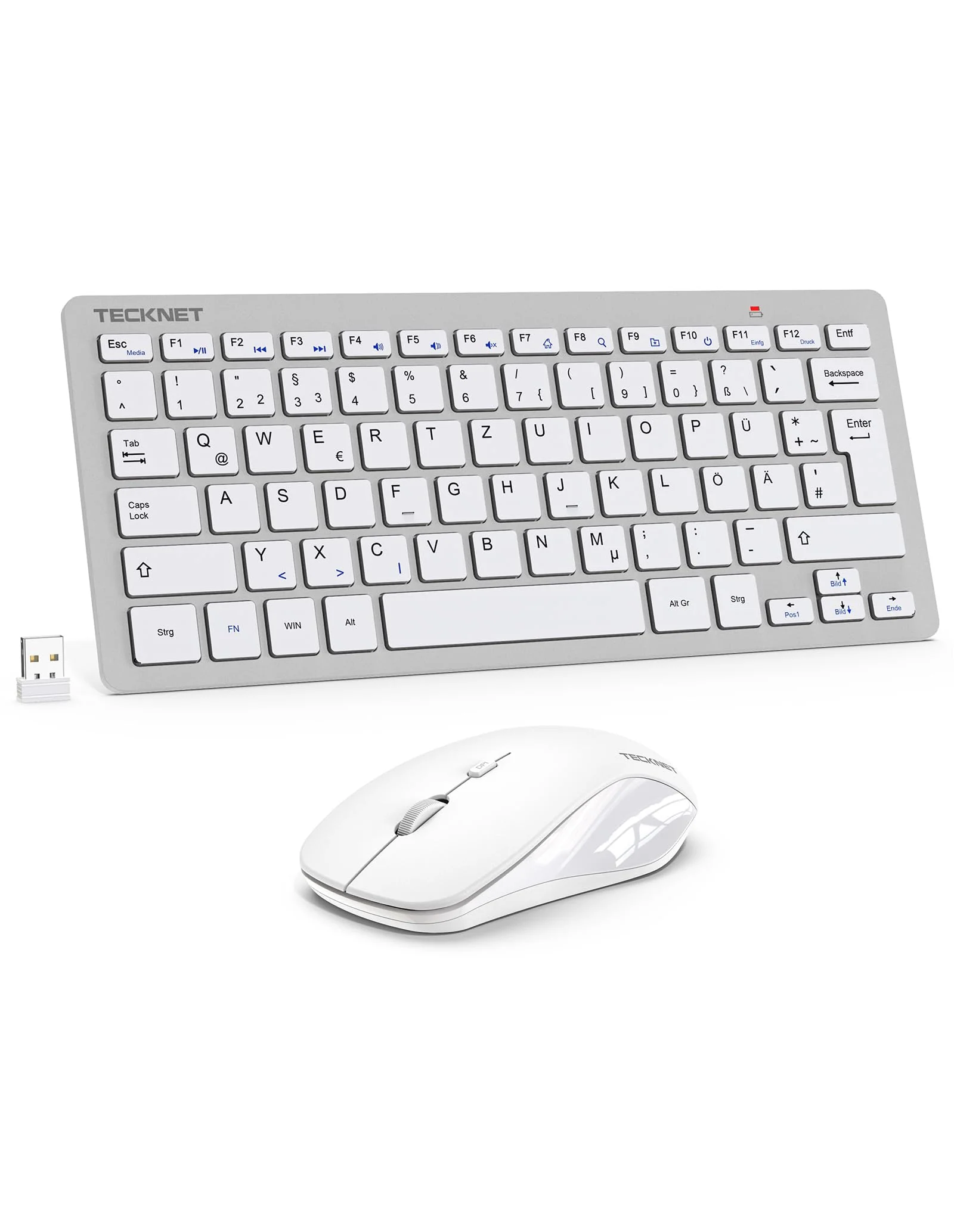TECKNET Kabelloses Tastatur Maus Set, Deutsch QWERTZ Layout, 2.4 GHz Funk Mini Tastatur Mouse, 15m Reichweite Verbindung, Wireless Leise Funktastatur mit Maus für PC, Laptop, Smart TV, Silber - Image 7