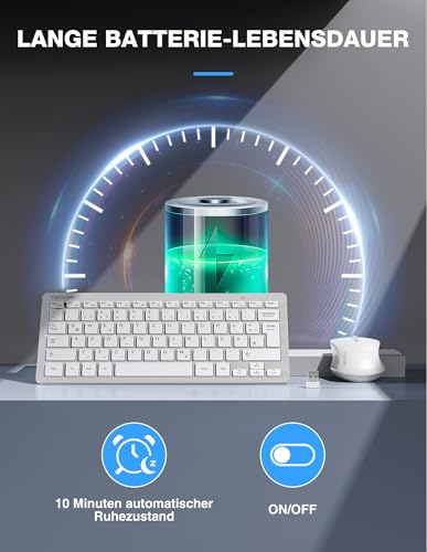 TECKNET Kabelloses Tastatur Maus Set, Deutsch QWERTZ Layout, 2.4 GHz Funk Mini Tastatur Mouse, 15m Reichweite Verbindung, Wireless Leise Funktastatur mit Maus für PC, Laptop, Smart TV, Silber - Image 9