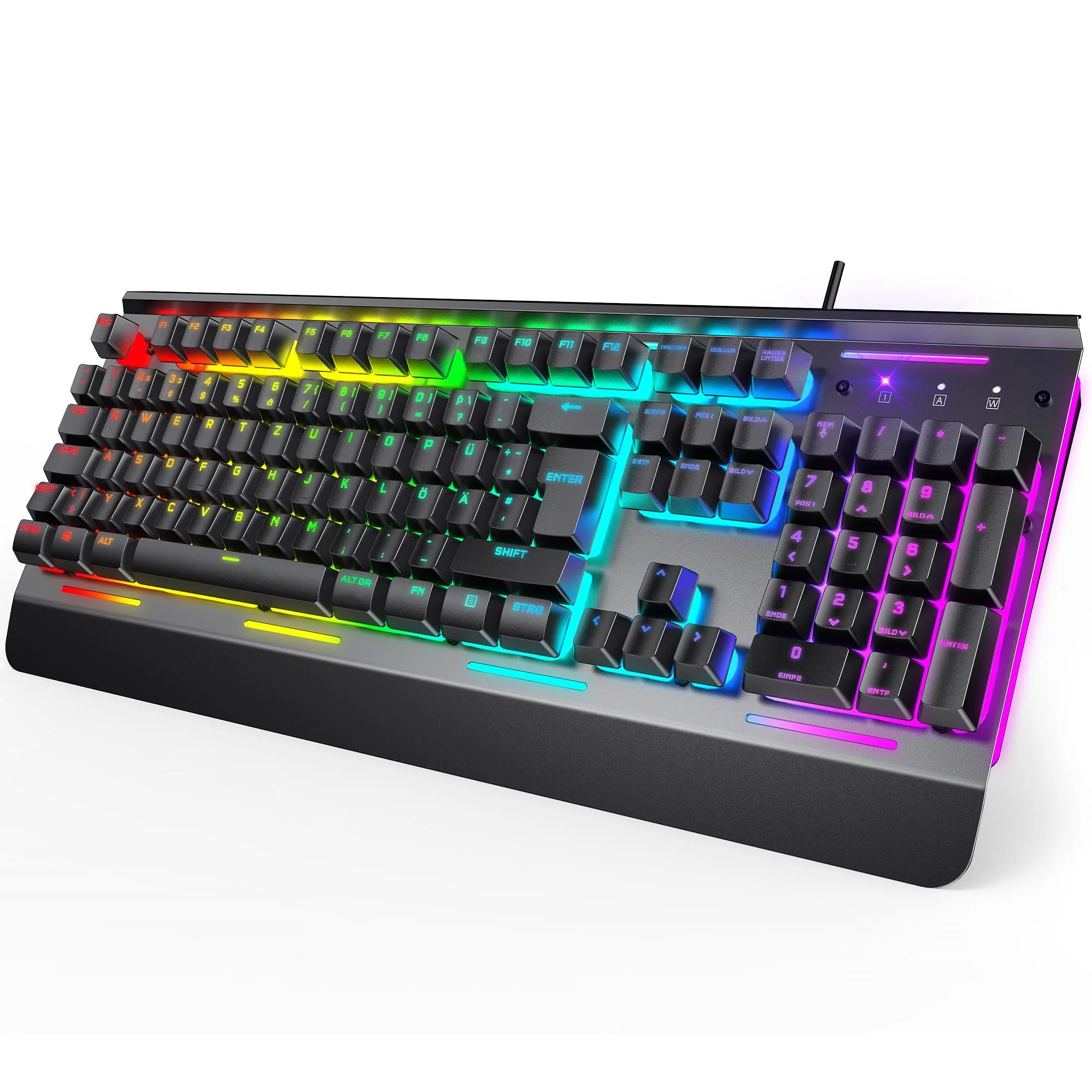 TECKNET RGB Gaming Tastatur für PC, Membran Tastatur mit 105 Tasten, Vollmetall-Pane, Handgelenkauflage,15-Zonen RGB Beleuchtung, 25 Anti-Ghosting-Tasten, Computer Keyboard, Deutsches Layout(QWERTZ) - Image 7