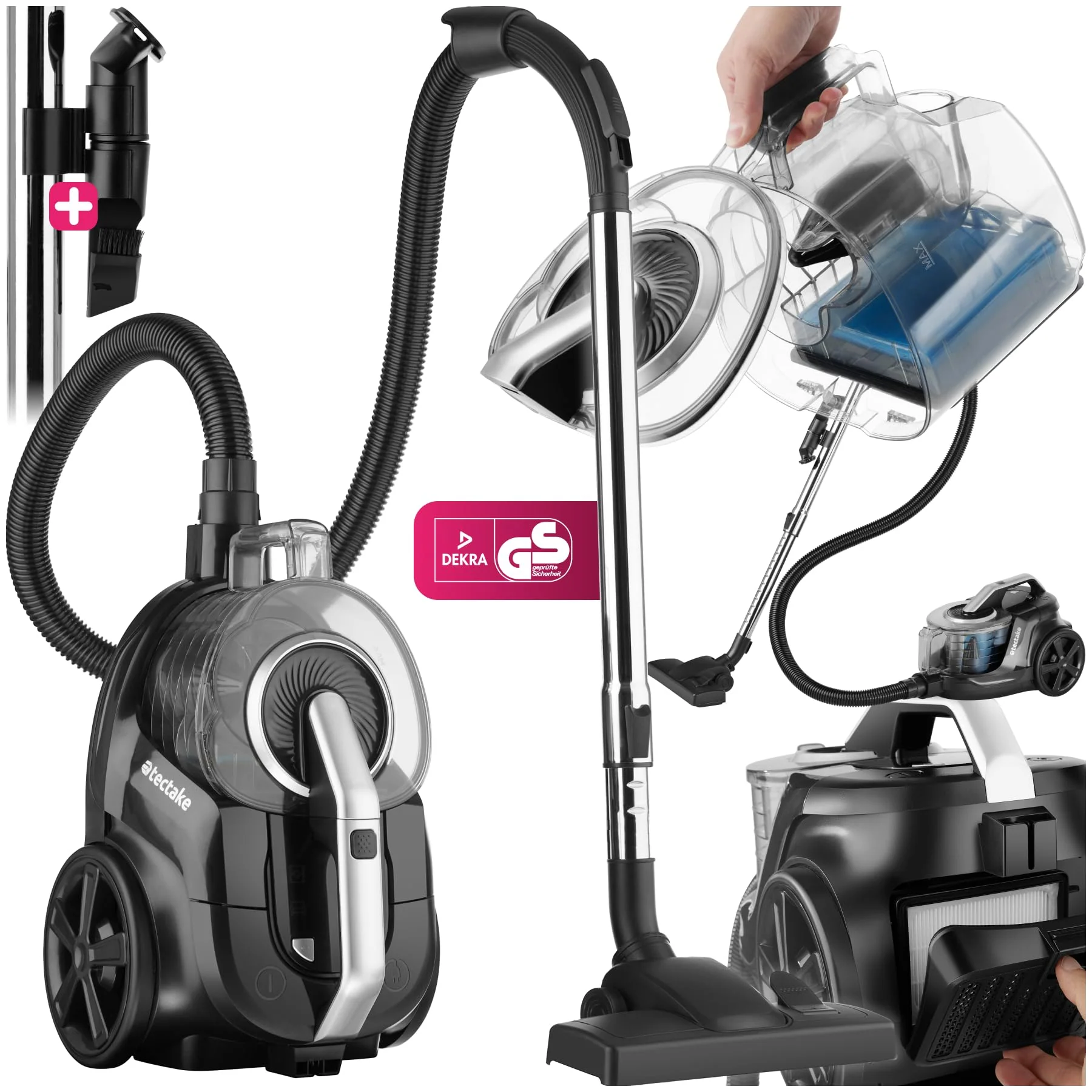 tectake® Staubsauger beutellos, VC900, 900 W, stark, beutelloser Bodenstaubsauger mit Kabel, für Tierhaare, Easy clean ohne Beutel für Teppichboden und Hartboden - Image 4