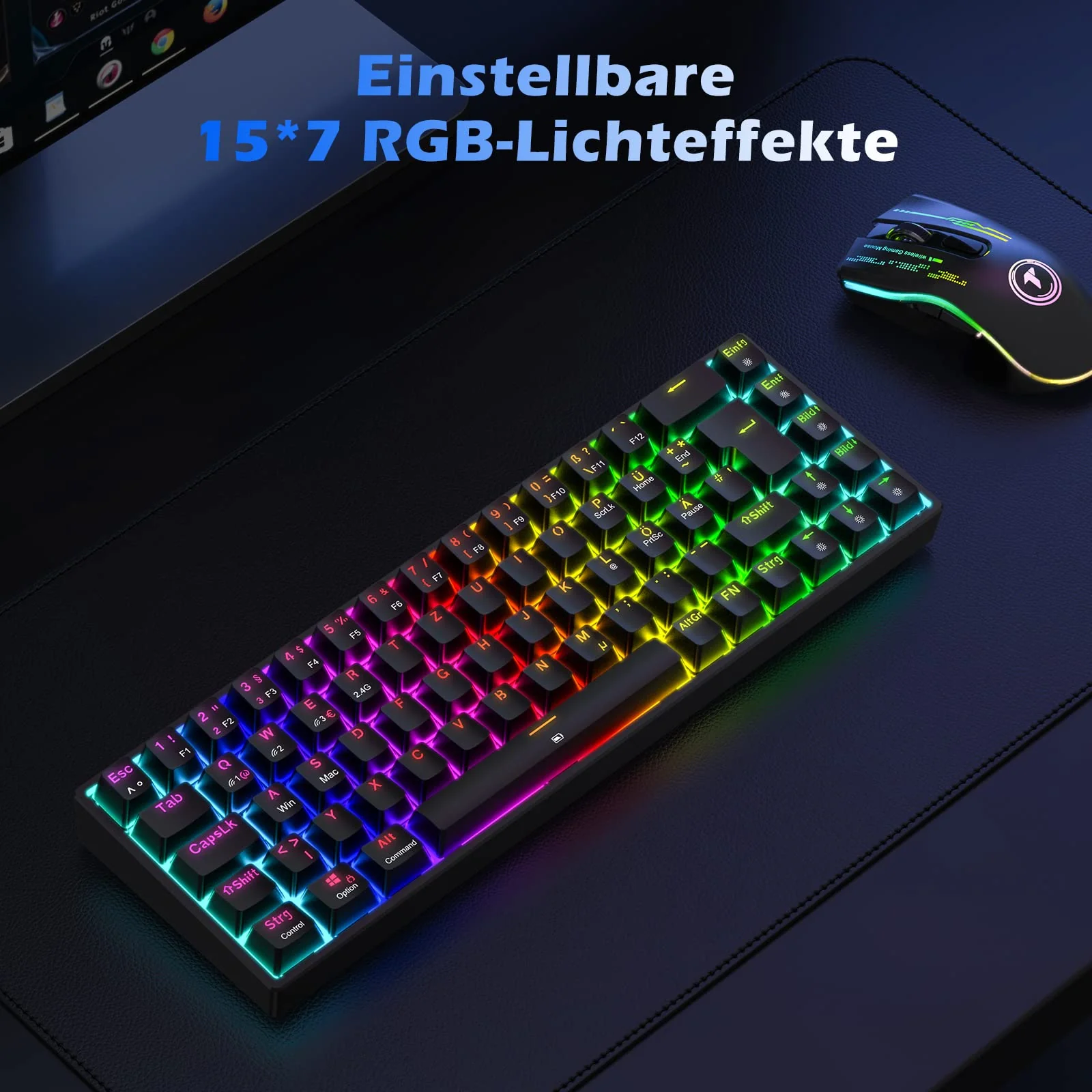 TECURS Gaming Tastatur Kabellos, Mechanische Tastatur RGB QWERTZ (German Layout) mit Rote Schalter für PC Gamer und Arbeits, 65% TKL Gaming Keyboard für PS4 /PS5/Laptop/Xbox One, Schwarz - Image 2