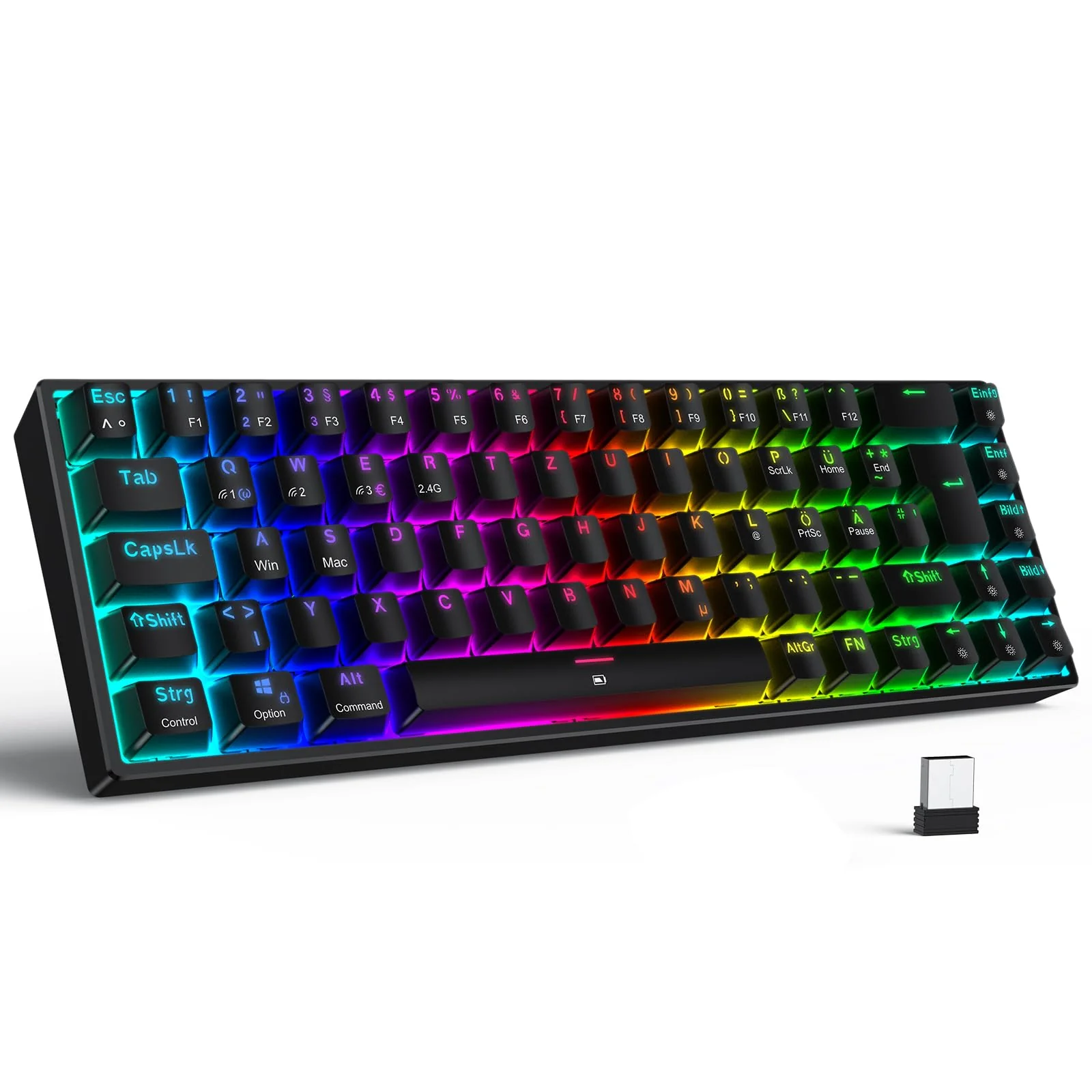 TECURS Gaming Tastatur Kabellos, Mechanische Tastatur RGB QWERTZ (German Layout) mit Rote Schalter für PC Gamer und Arbeits, 65% TKL Gaming Keyboard für PS4 /PS5/Laptop/Xbox One, Schwarz - Image 7