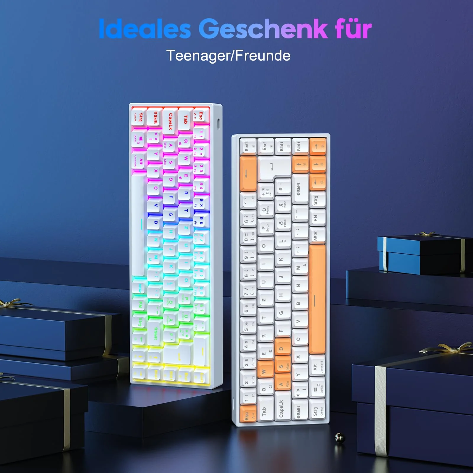 TECURS Gaming-Tastatur Mechanische Hot-Swap-Fähige, Gamer Tastatur RGB mit Kabel 65% QWERTZ Deutsch Layout, Mini Gaming Keyboard mit Rote Schalter für Windows - Image 4