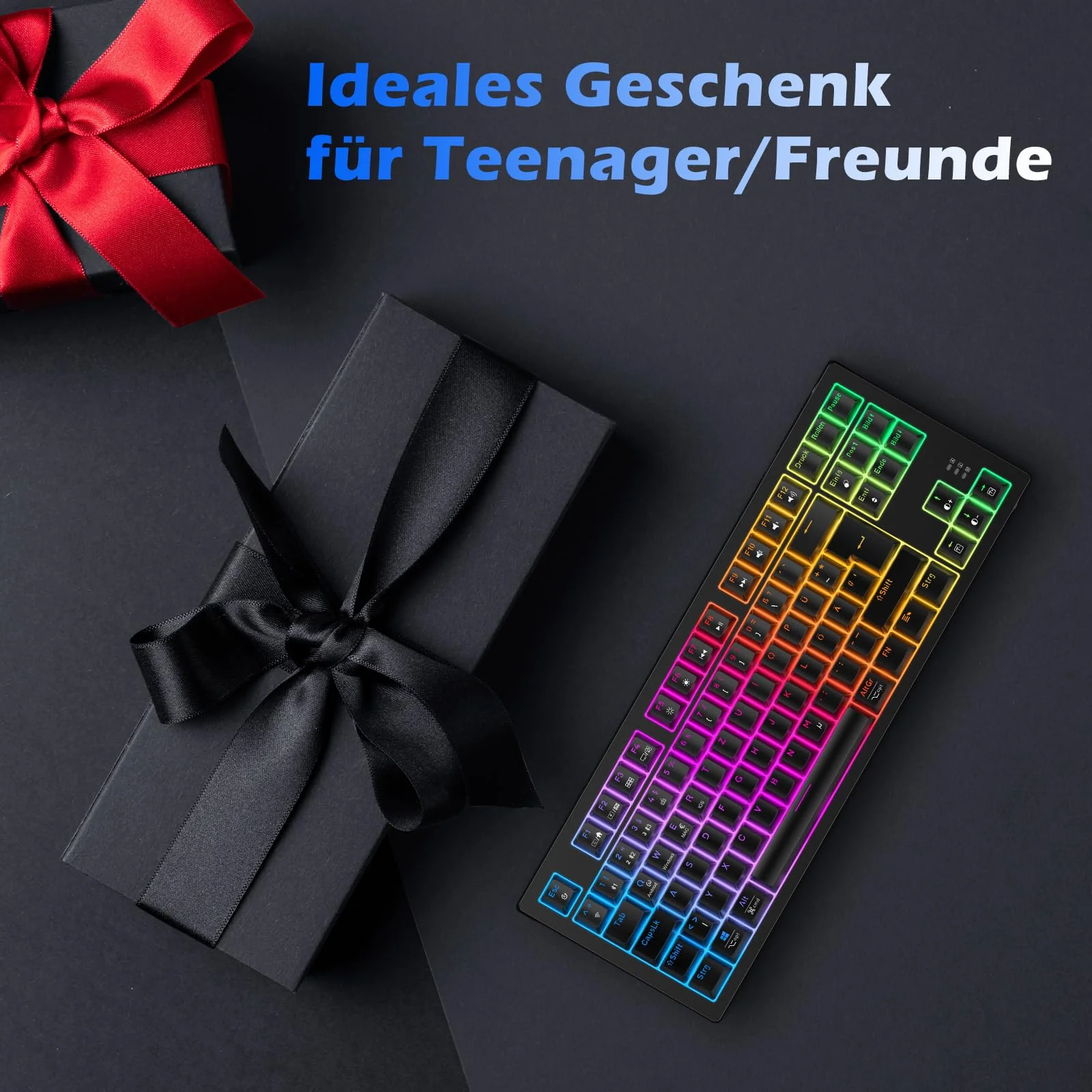 TECURS Gaming Tastatur - Mechanische Tastatur Kabellos Programmierbare 80% TKL QWERTZ mit Rote Schalter, RGB-Beleuchtung, Multimedia-Tasten, Mechanical Keyboard für PC/Mac/PS4/PS5, Schwarz - Image 3