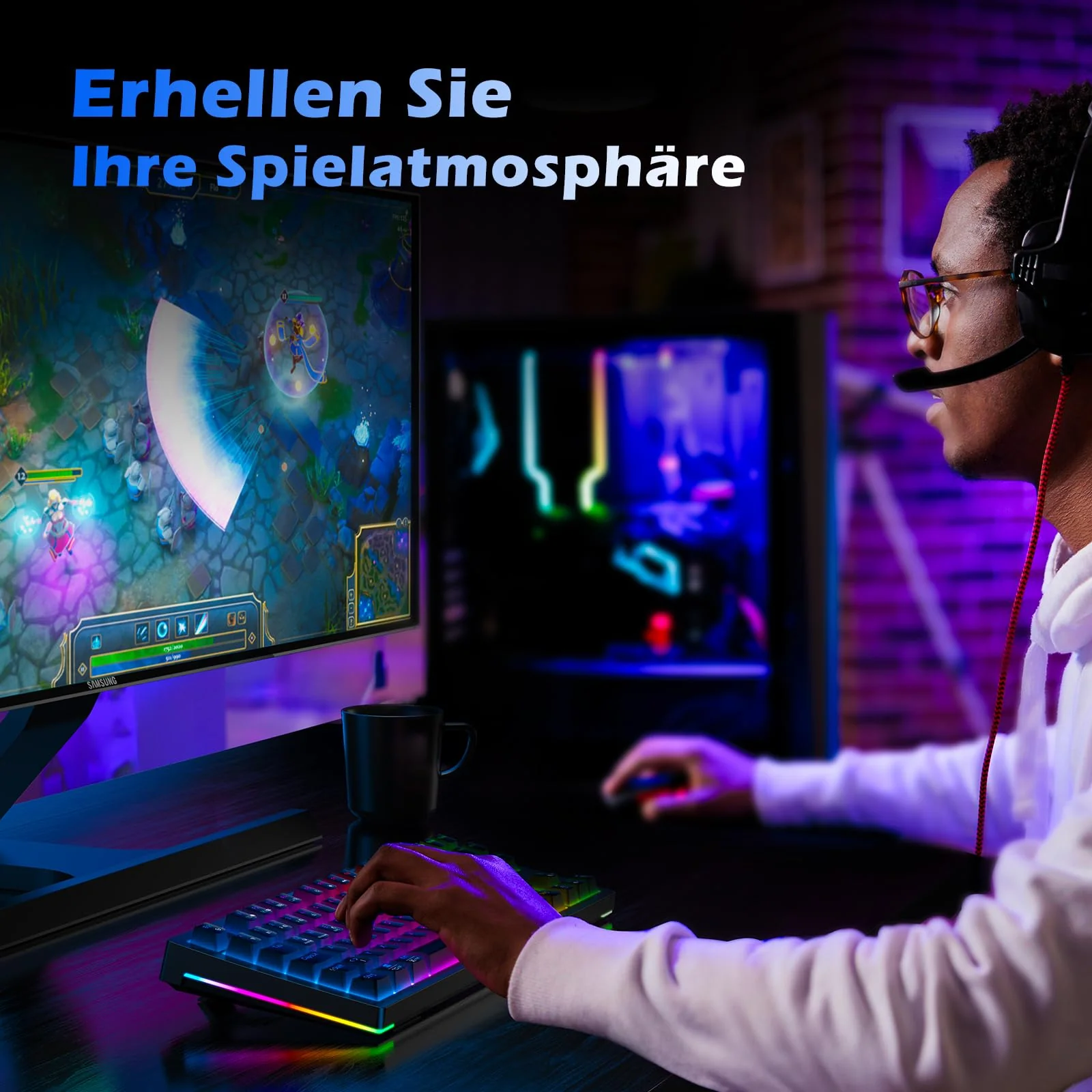 TECURS Gaming Tastatur - Mechanische Tastatur Kabellos Programmierbare 80% TKL QWERTZ mit Rote Schalter, RGB-Beleuchtung, Multimedia-Tasten, Mechanical Keyboard für PC/Mac/PS4/PS5, Schwarz - Image 9