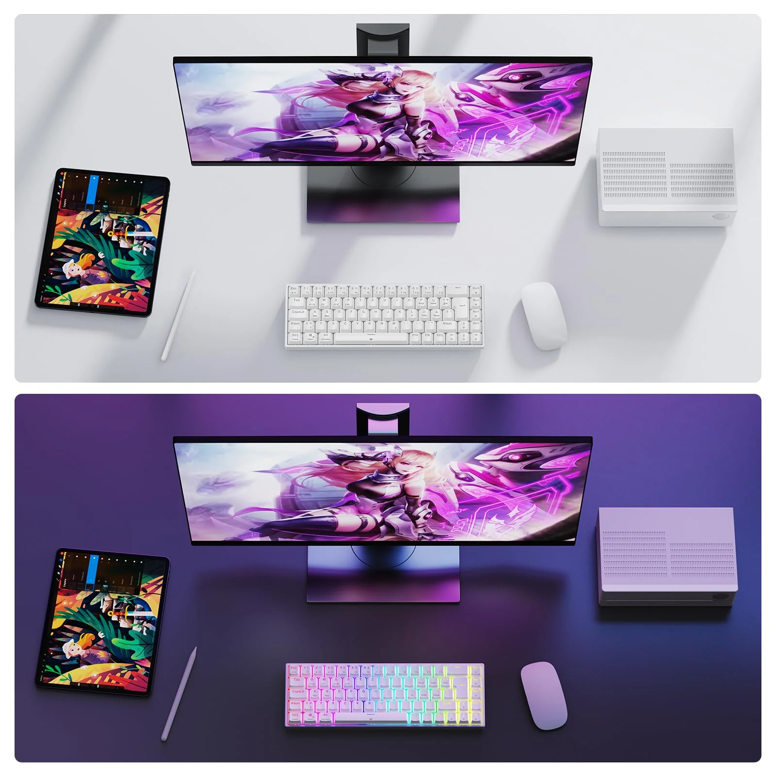 TECURS Gaming Tastatur - RGB Mechanische Tastatur Kabellos Bluetooth/2.4G/Mit Kabel, 65% QWERTZ Gamer Tastatur mit Rote Schalter für PC/Laptop/PS4/PS5, Weiß - Image 3