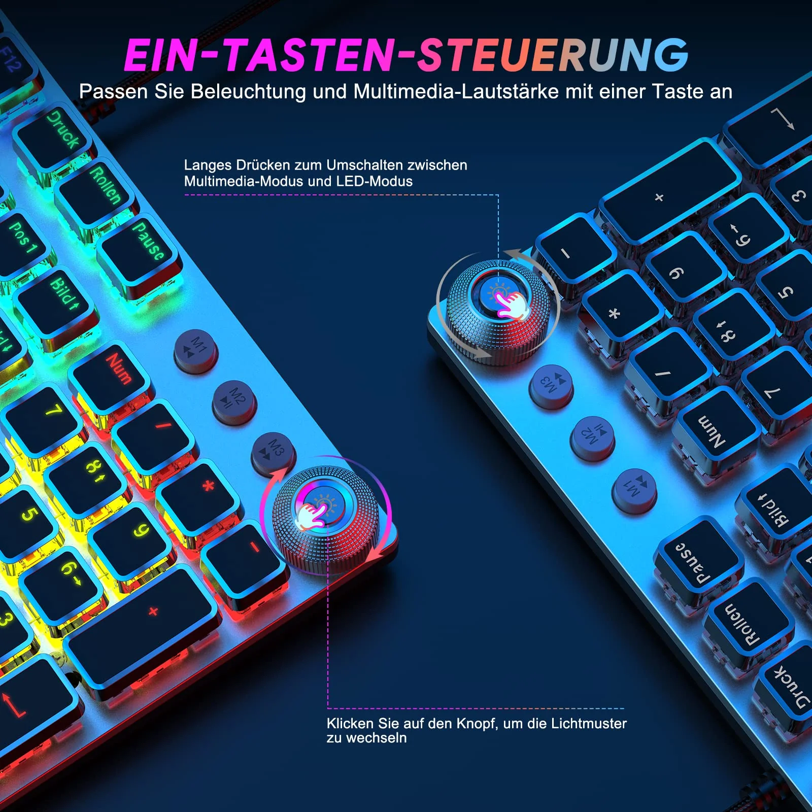 TECURS Mechanische Gaming Tastatur - QWERTZ Mechanical Keyboard mit Magnetische Handgelenkauflage, Multimedia-Tasten, 105 Tasten Kabelgebundene Rote Schalter Tastatur für PC/PS5/PS4, 19 LED Modi - Image 2