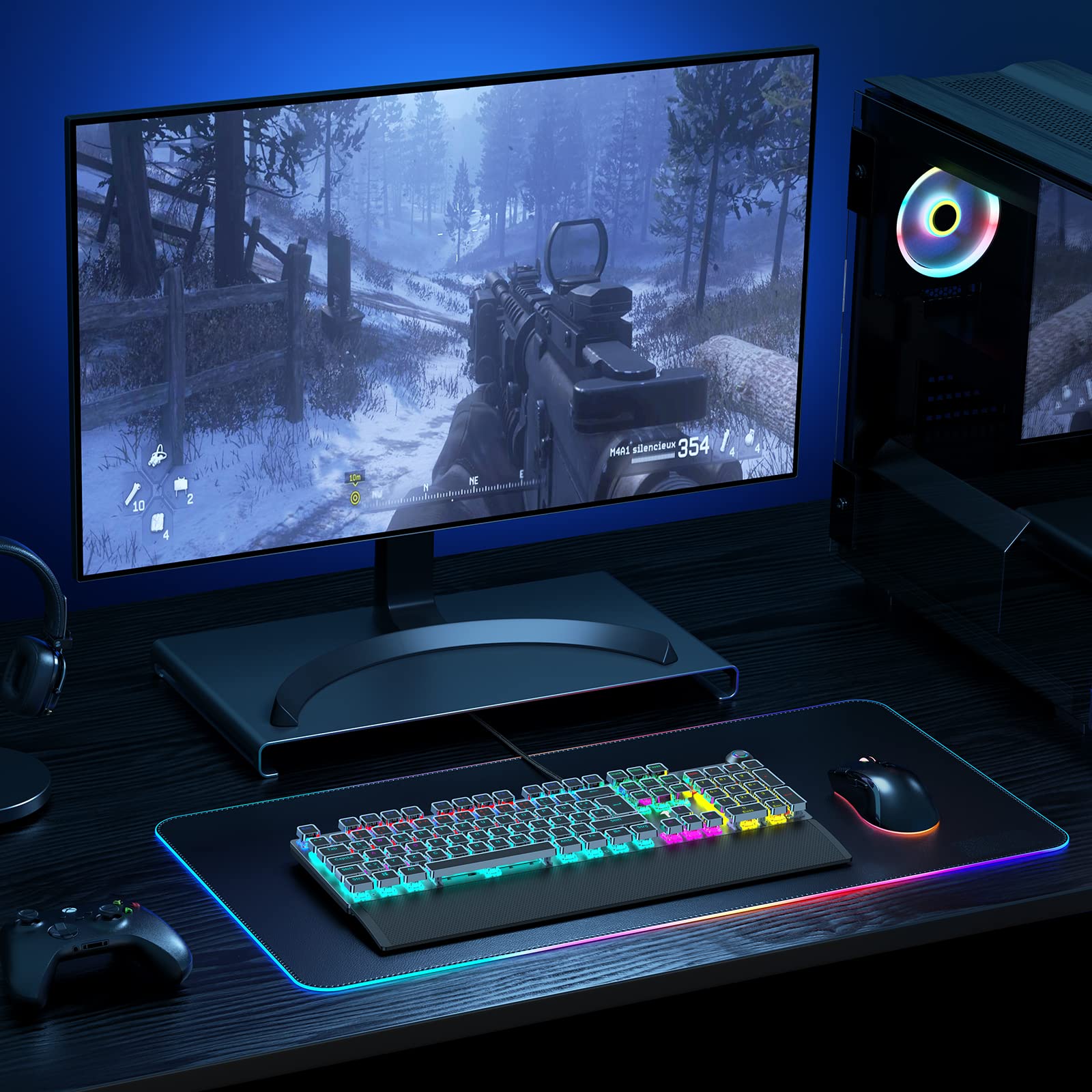 TECURS Mechanische Gaming Tastatur - QWERTZ Mechanical Keyboard mit Magnetische Handgelenkauflage, Multimedia-Tasten, 105 Tasten Kabelgebundene Rote Schalter Tastatur für PC/PS5/PS4, 19 LED Modi - Image 4