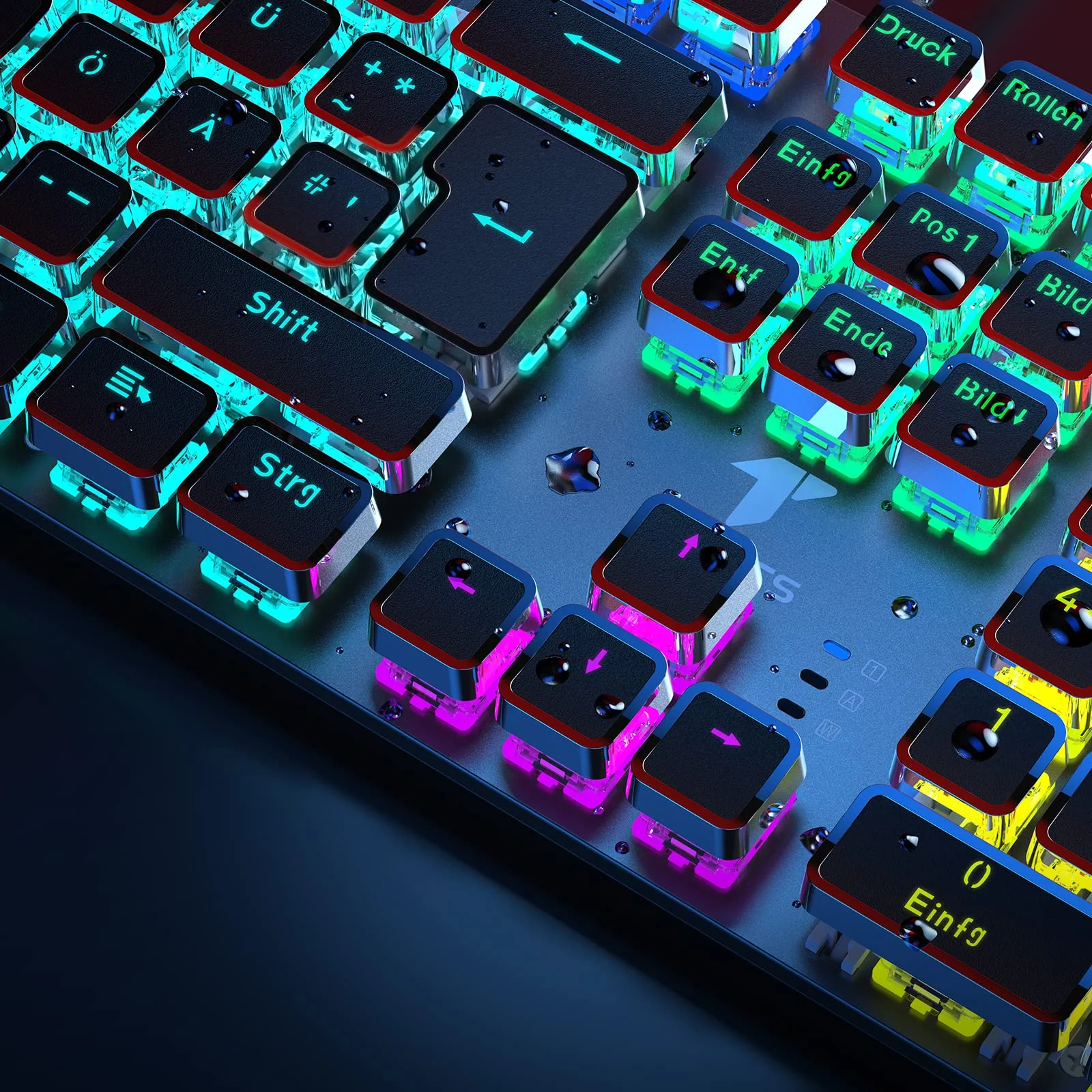 TECURS Mechanische Gaming Tastatur - QWERTZ Mechanical Keyboard mit Magnetische Handgelenkauflage, Multimedia-Tasten, 105 Tasten Kabelgebundene Rote Schalter Tastatur für PC/PS5/PS4, 19 LED Modi - Image 8