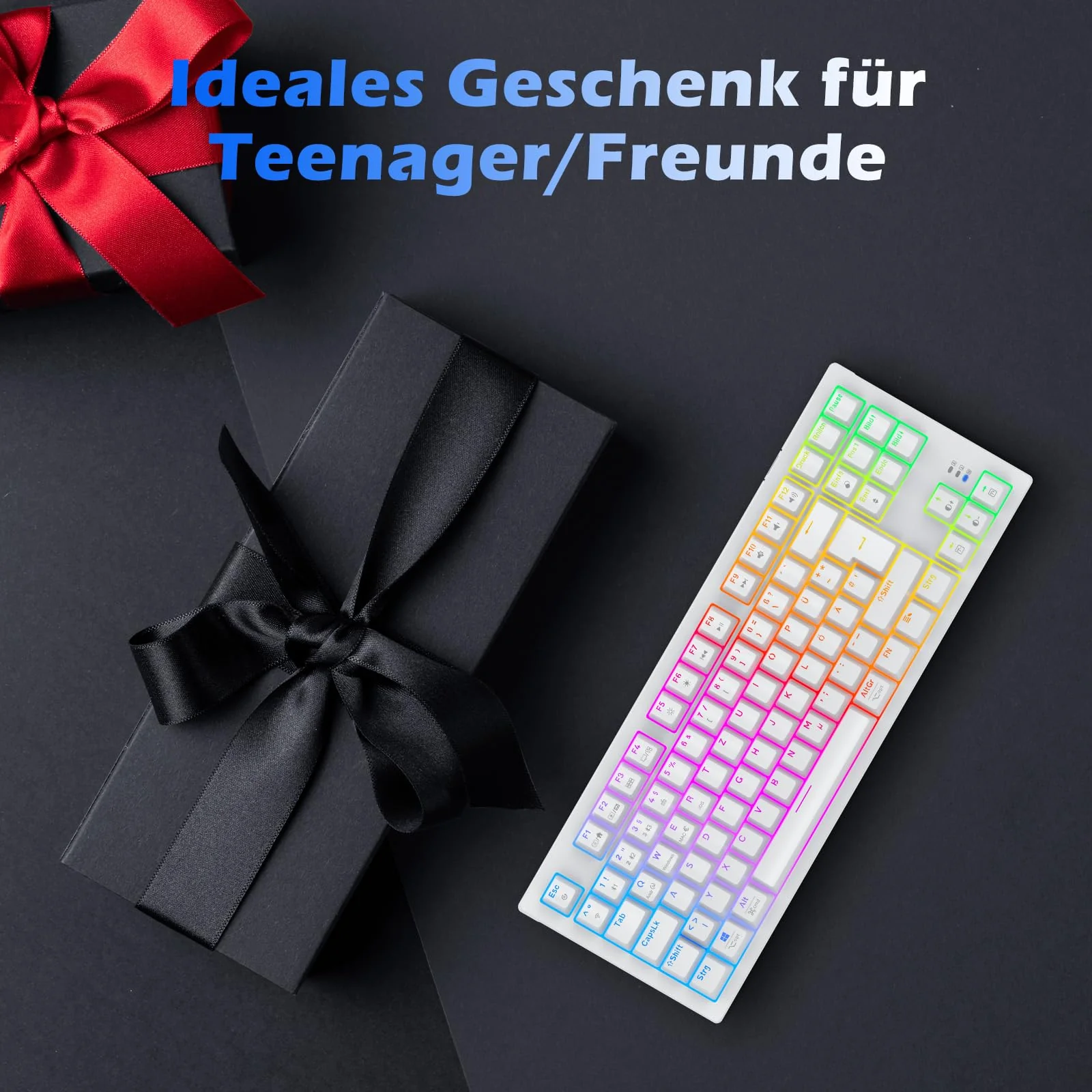 TECURS Mechanische Tastatur - Gaming Tastatur Kabellos Programmierbare 80% TKL QWERTZ mit Rote Schalter, RGB-Beleuchtung, Multimedia-Tasten, Mechanical Keyboard für PC/PS4/PS5, Weiß - Image 3