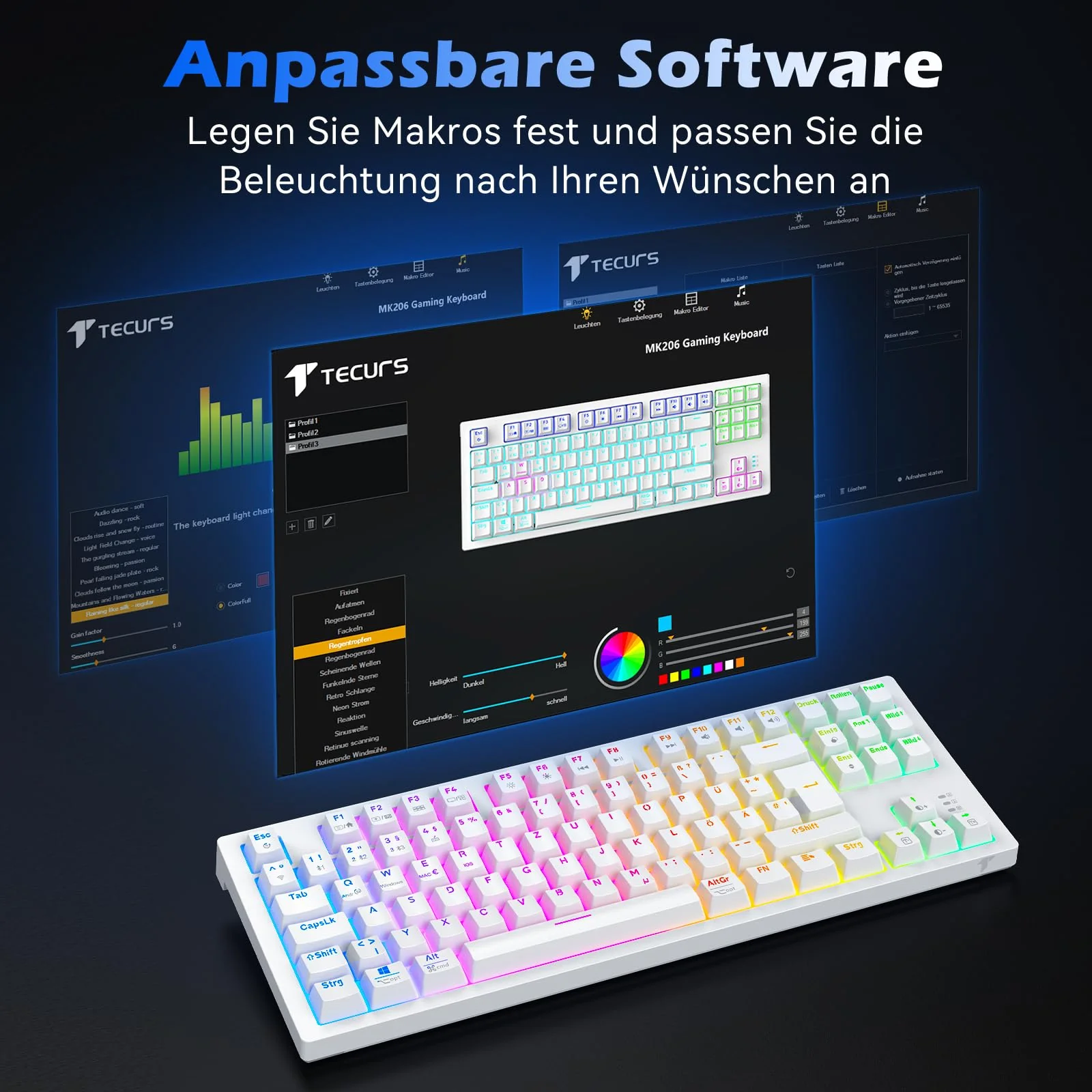 TECURS Mechanische Tastatur - Gaming Tastatur Kabellos Programmierbare 80% TKL QWERTZ mit Rote Schalter, RGB-Beleuchtung, Multimedia-Tasten, Mechanical Keyboard für PC/PS4/PS5, Weiß - Image 7