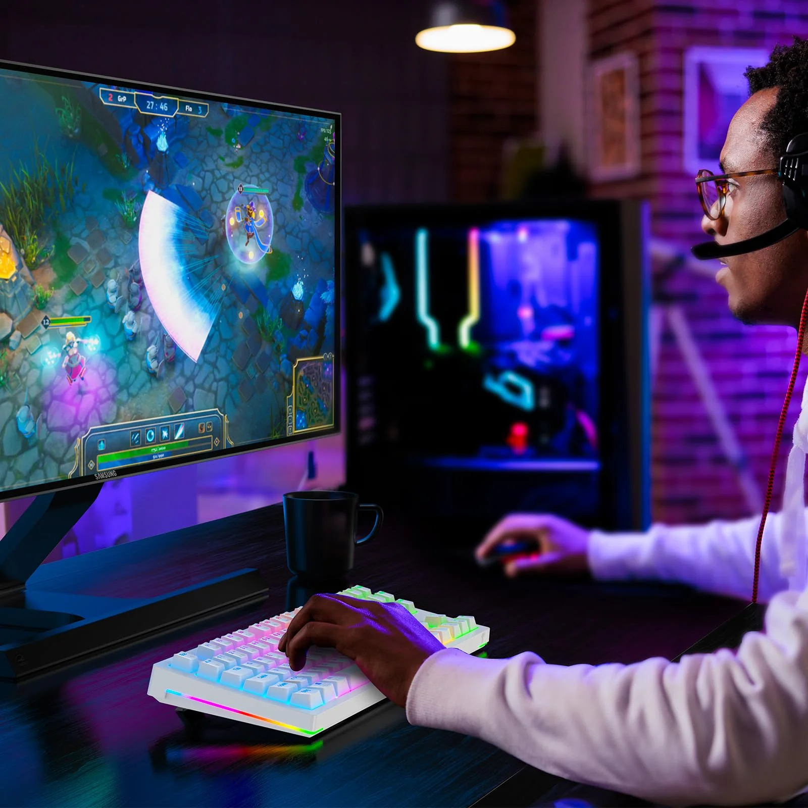 TECURS Mechanische Tastatur - Gaming Tastatur Kabellos Programmierbare 80% TKL QWERTZ mit Rote Schalter, RGB-Beleuchtung, Multimedia-Tasten, Mechanical Keyboard für PC/PS4/PS5, Weiß - Image 9