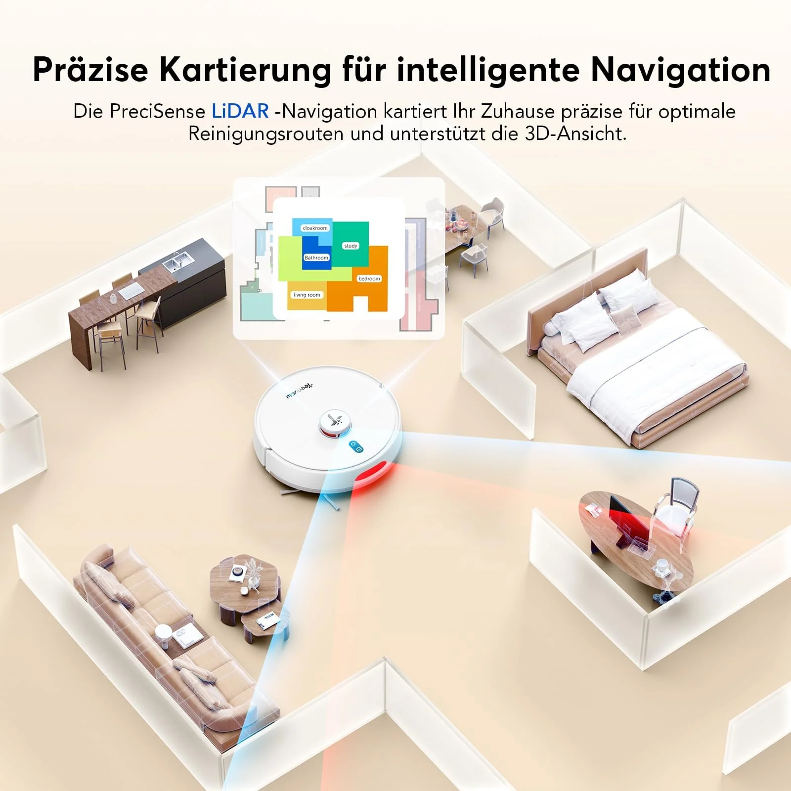 Teendow D20S Max+ Saugroboter mit Wischfunktion, 8000Pa Starke Saugleistung, Saugroboter mit Absaugstation und Tierpflege-Zubehör, LiDAR-Navigation, App und Sprachsteuerung, Ideal für Tierhaare - Image 4
