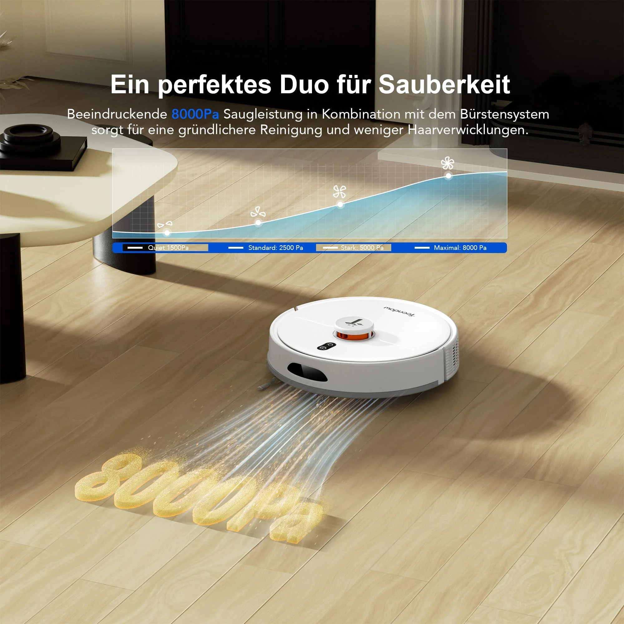 Teendow D20S Max+ Saugroboter mit Wischfunktion, 8000Pa Starke Saugleistung, Saugroboter mit Absaugstation und Tierpflege-Zubehör, LiDAR-Navigation, App und Sprachsteuerung, Ideal für Tierhaare - Image 5