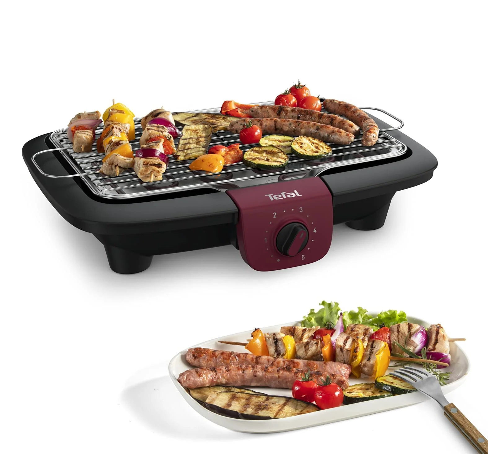 Tefal BG90E5 Easygrill Adjust Elektro- Tischgrill | 2300 Watt | 720 cm² Grillfläche | Einfache Reinigung | Schwarz/Burgunderrot - Image 3