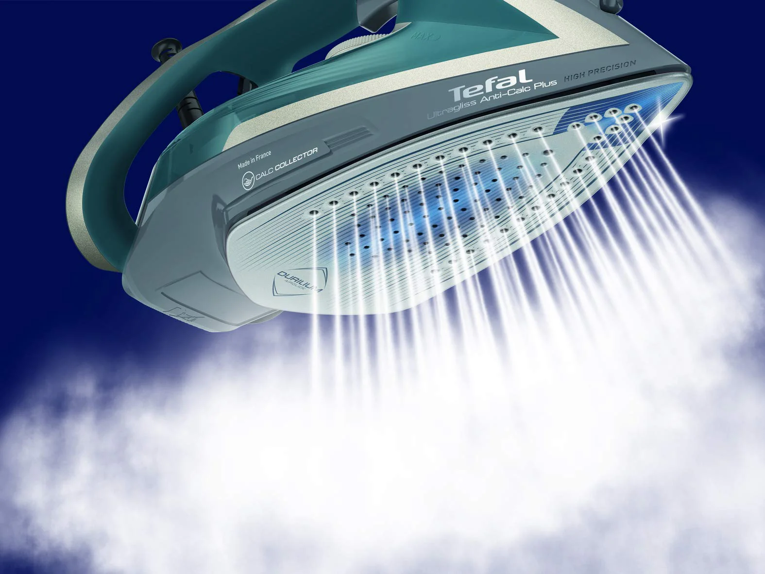Tefal Dampfbügeleisen Ultragliss Plus, 2800 W, abnehmbarer Kalk-Kollektor, kratzfeste Bügelsohle, 50 g/Min. Dampfabgabe, 260 g/Min. Dampfstoß, Abschaltautomatik, türkis/grau, FV6842 - Image 2