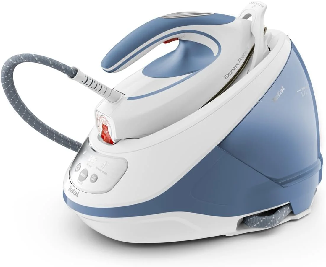 Tefal Dampfbügelstation Express Protect SV9202|7,5 bar|Dampfstoß:520 g/Min.|Dauerdampfmenge:130 g/Min.|Anti-Kalk-Kollektor|Durilium AirGlide Autoclean-Bügelsohle|2600w|1.8L|39.8x24.3x29.4cm|Weiß/Blau - Image 11