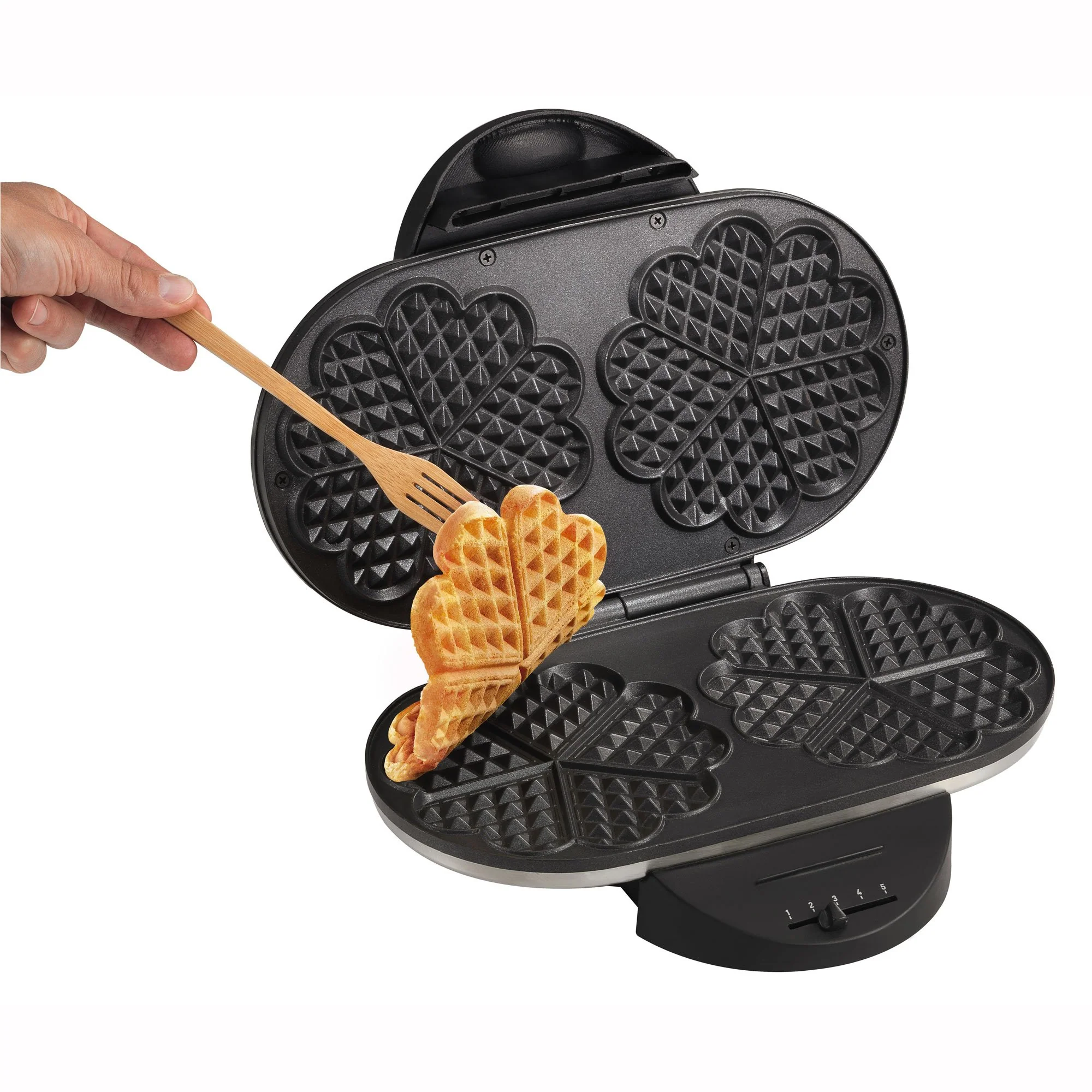 Tefal Doppel-Herzwaffeleisen WM311D, Stufenloser Temperaturregler für Bräunung nach Wunsch, Antihaftbeschichtete Platten, Teigauffang-Vorrichtung, 1200W, 37 x 11.4 x 28.5 cm - Image 2