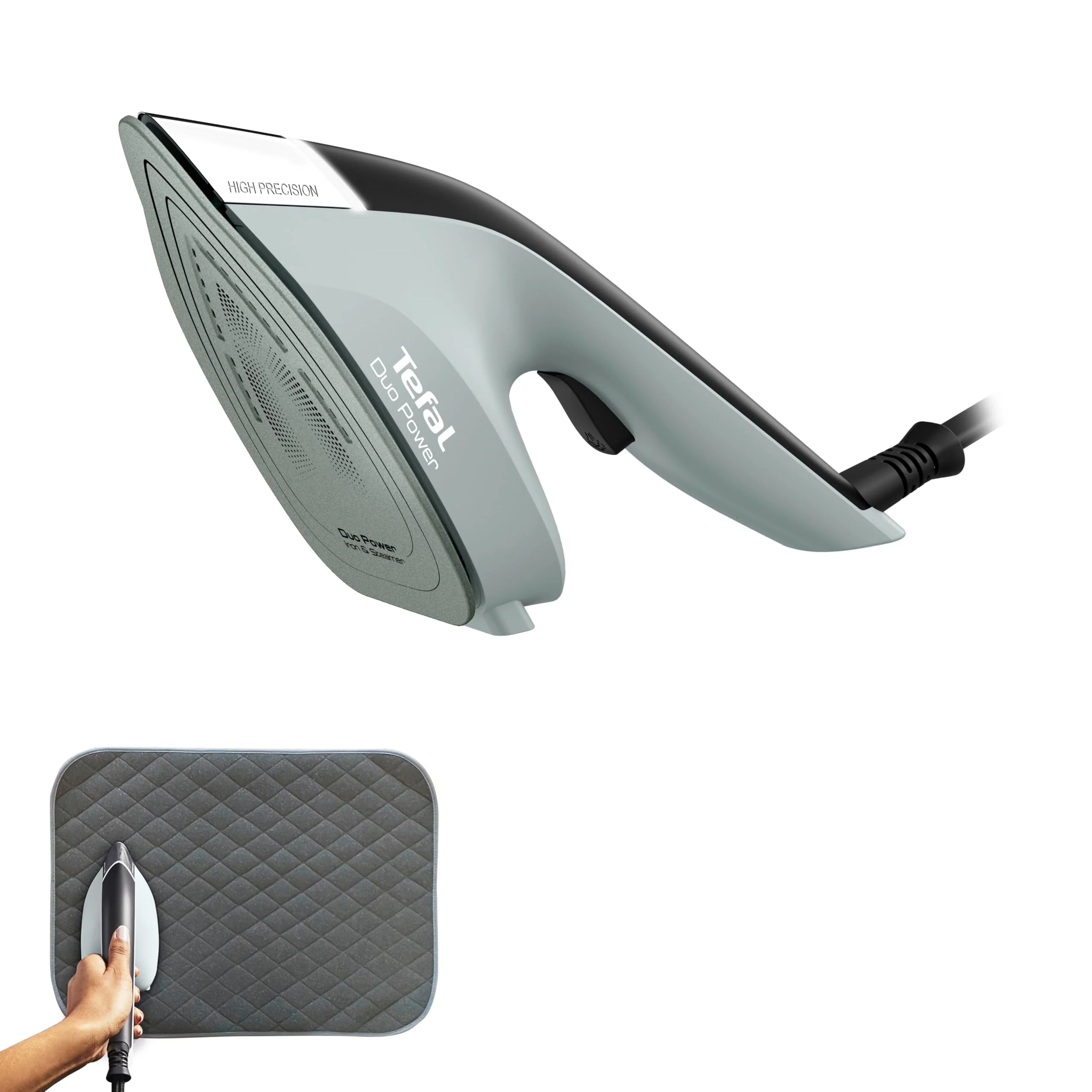 Tefal Duo Power 2-in-1 Bügeleisen und Dampfglätter, 1700 W, 25 g/Min. Dampfmenge, 100 g/Min. extra Dampfstoß, leichtes Handteil, 30 Sek. Aufheizzeit, Eukalyptus/Schwarz, JF4031E0 - Image 4