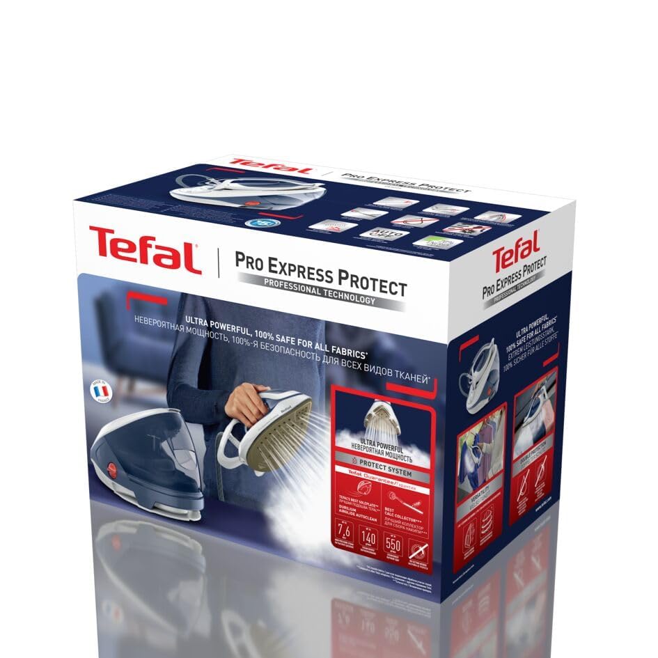 Tefal GV9225 Pro Express Protect Dampfbügelstation | 7,6 Bar Dampfdruck | variable Dampfmenge: 140 g/Min. | Dampfstoß: 550 g/Min. | Anti-Kalk-Kollektor | vertikale Dampffunktion | Blaugrau/Weiß - Image 3