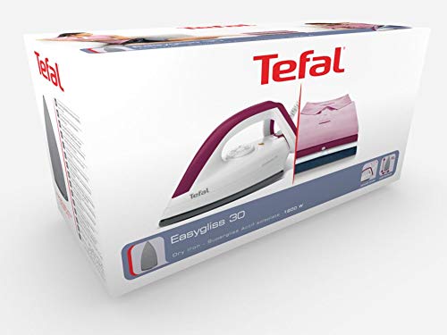 Tefal Trockenbügeleisen Easygliss, 1200W, Bügeleisen ohne Dampf, Durilium Bügelsohlen-Technologie, Thermostat, Bereitschaftsleuchte, extralanges Netzkabel, weiß/dunkelrot, FS4030 - Image 4