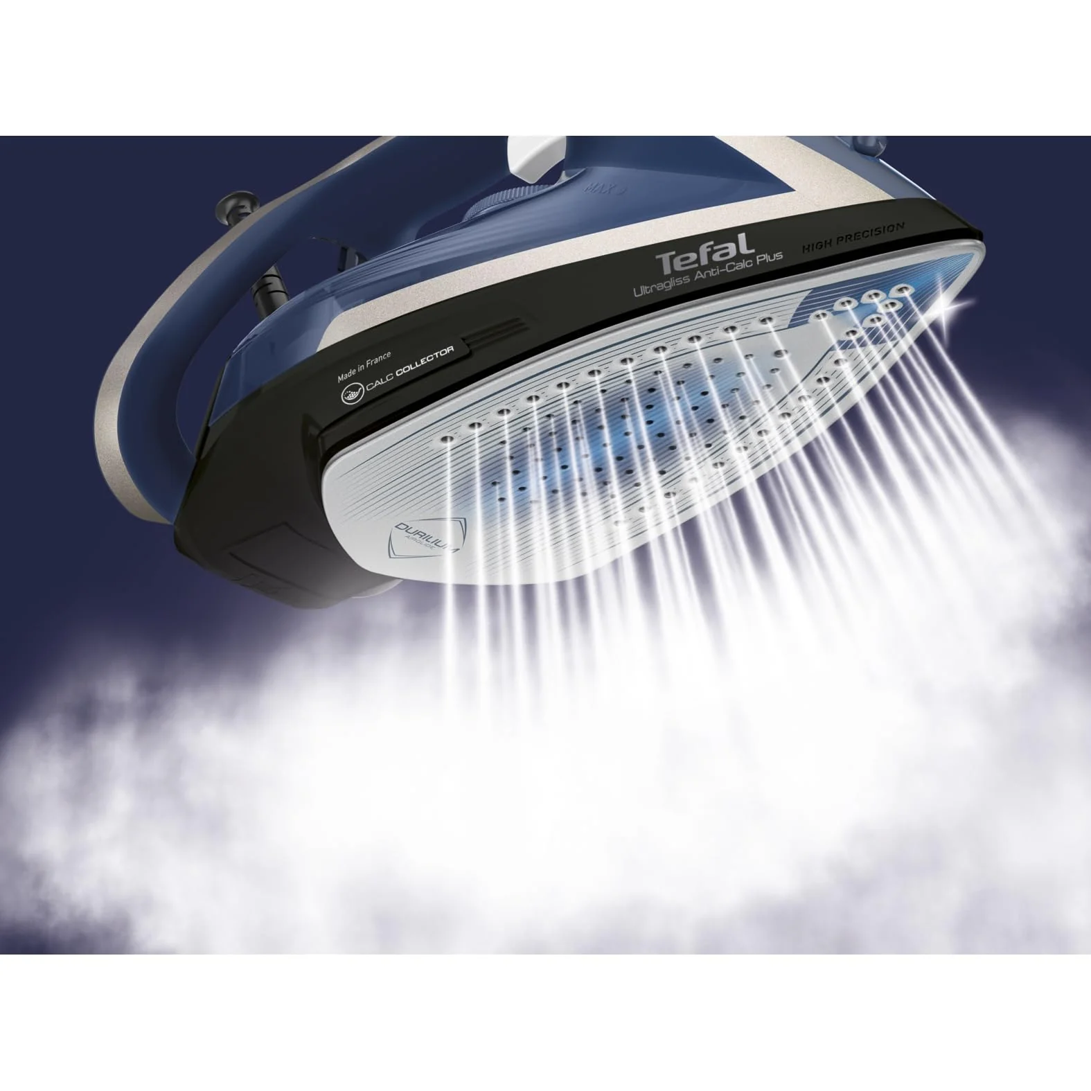 Tefal Ultragliss Plus Anti-Kalk Dampfbügeleisen, 2800 Watt, abnehmbarer Kalk-Kollektor, 50 g/Min. Dampfabgabe, 260 g/Min. Dampfstoß, Abschaltautomatik, Made in France, blau/weiß, FV6846 - Image 6