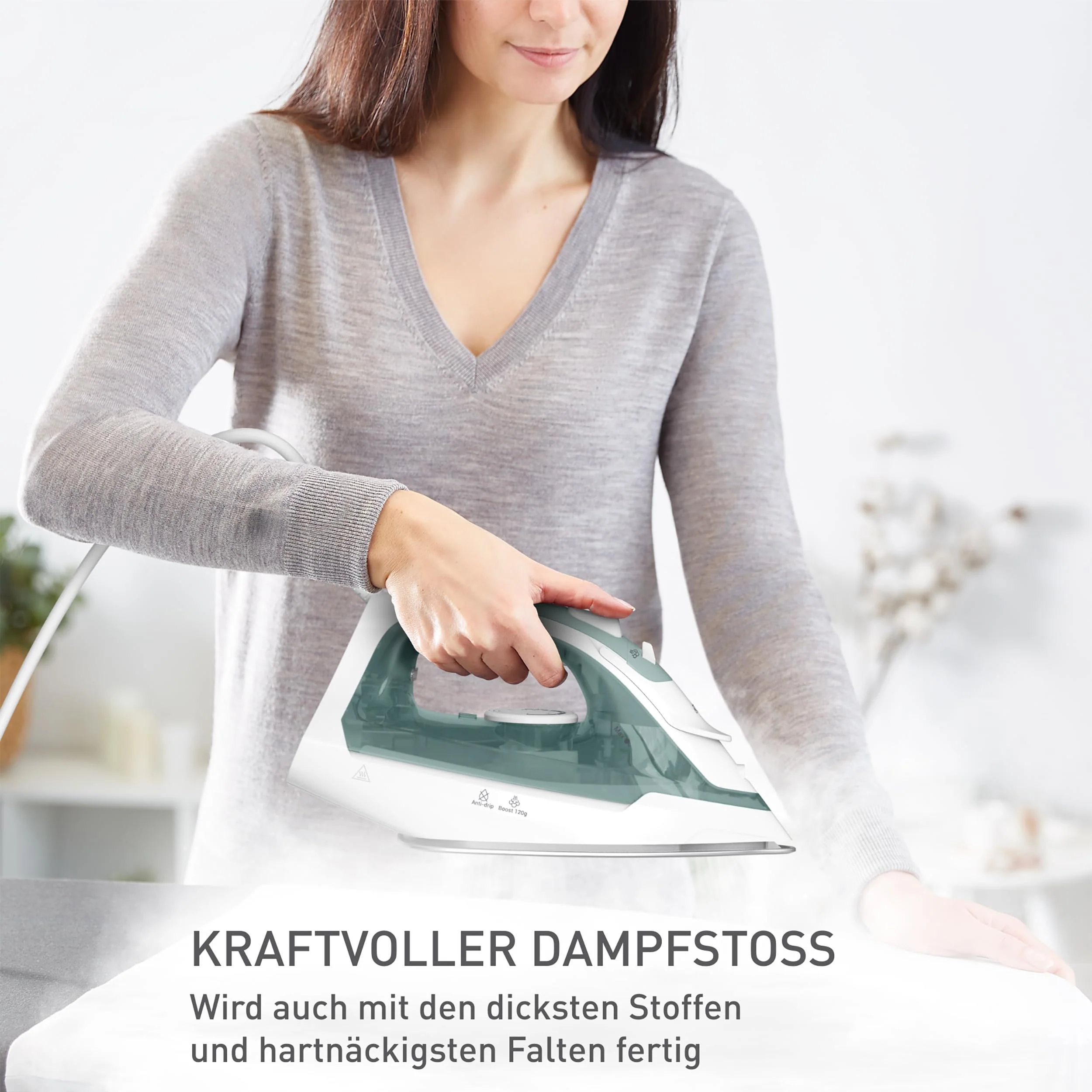 Tefal Virtuo 30 Dampfbügeleisen, 2000 W, 27 g/Min. Dampfabgabe, 120 g/Min. Dampfstoß, 30 Sek. Aufheizzeit, Vertikaldampf, Tropfstopp, Präzisionsbügelspitze, Eukalyptus, FV2C42E0 - Image 7