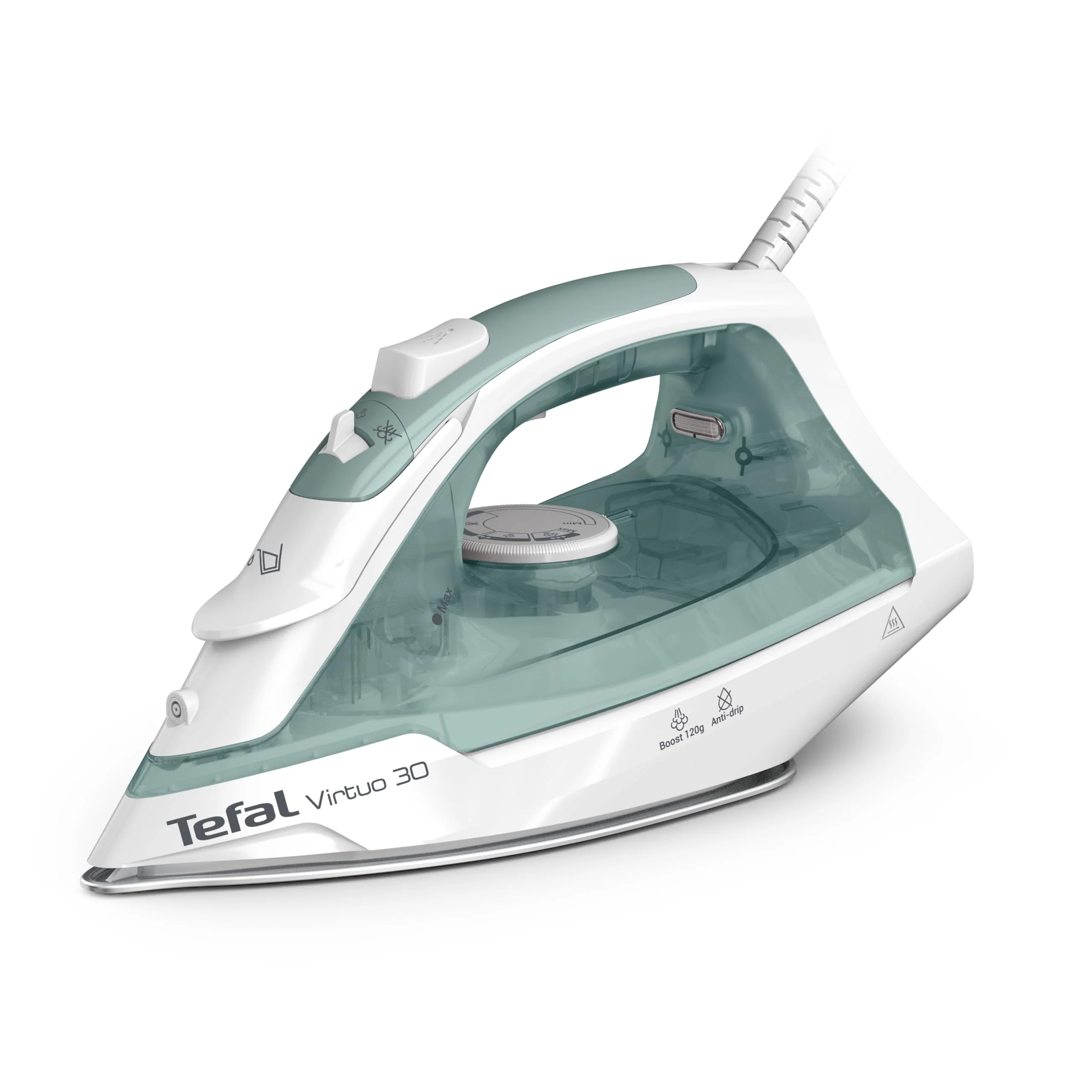 Tefal Virtuo 30 Dampfbügeleisen, 2000 W, 27 g/Min. Dampfabgabe, 120 g/Min. Dampfstoß, 30 Sek. Aufheizzeit, Vertikaldampf, Tropfstopp, Präzisionsbügelspitze, Eukalyptus, FV2C42E0 - Image 9