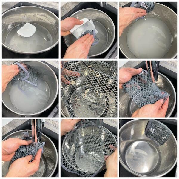 Teiger 2 x Teigreinigungstuch Teigreiniger Teigentferner Netztuch für hartnäckige Verschmutzungen Teigtuch Mesh Spültuch Reinigungstuch Spüllappen Doppelpack - Image 7