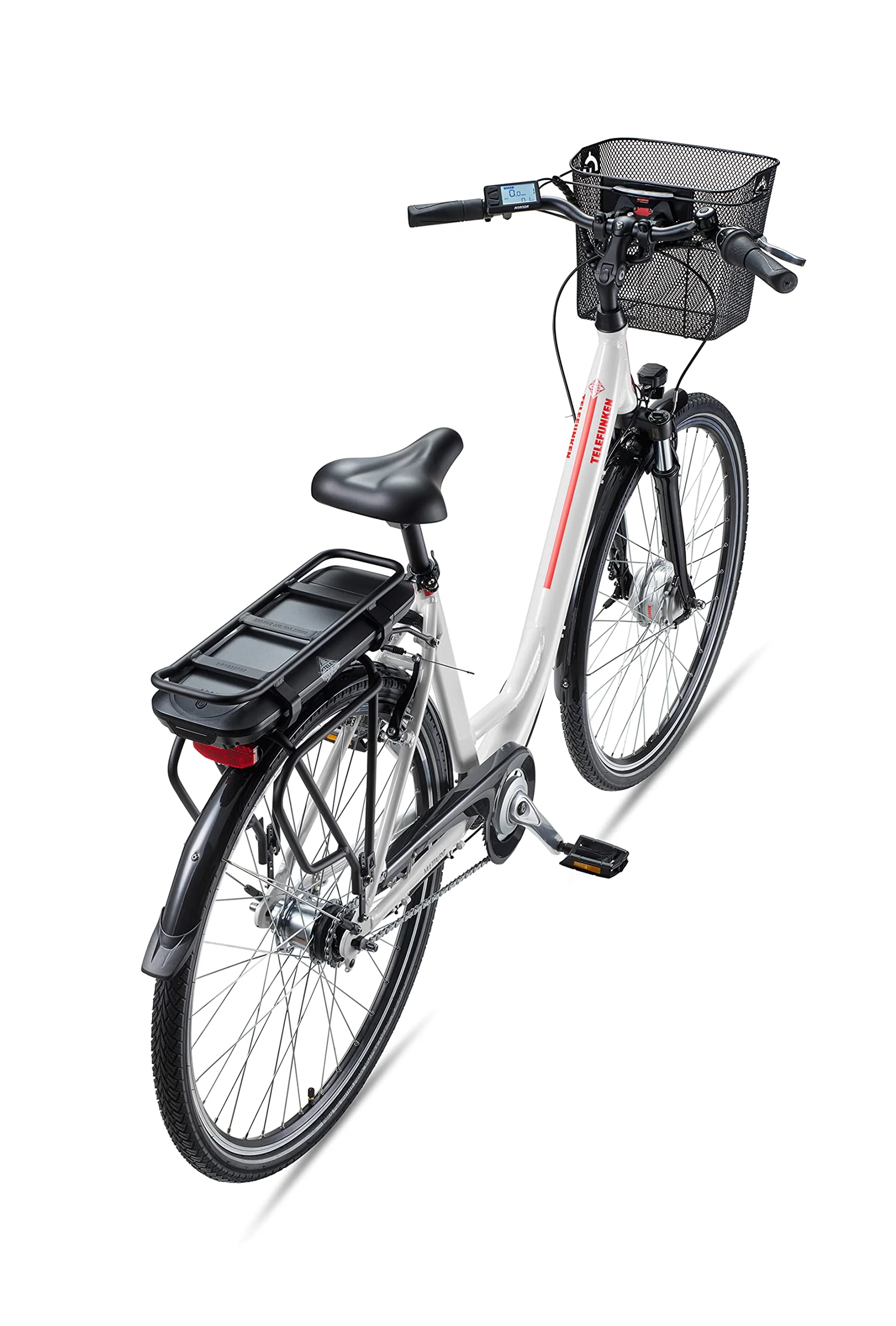 TELEFUNKEN E-Bike 28 Zoll Elektrofahrrad Alu mit 7-Gang Shimano Nabenschaltung, Pedelec Citybike mit Fahrradkorb, 250W und 13Ah, 36V Lithium-Ionen-Akku Multitalent weiß + ‎Sekura Fahrradschloss