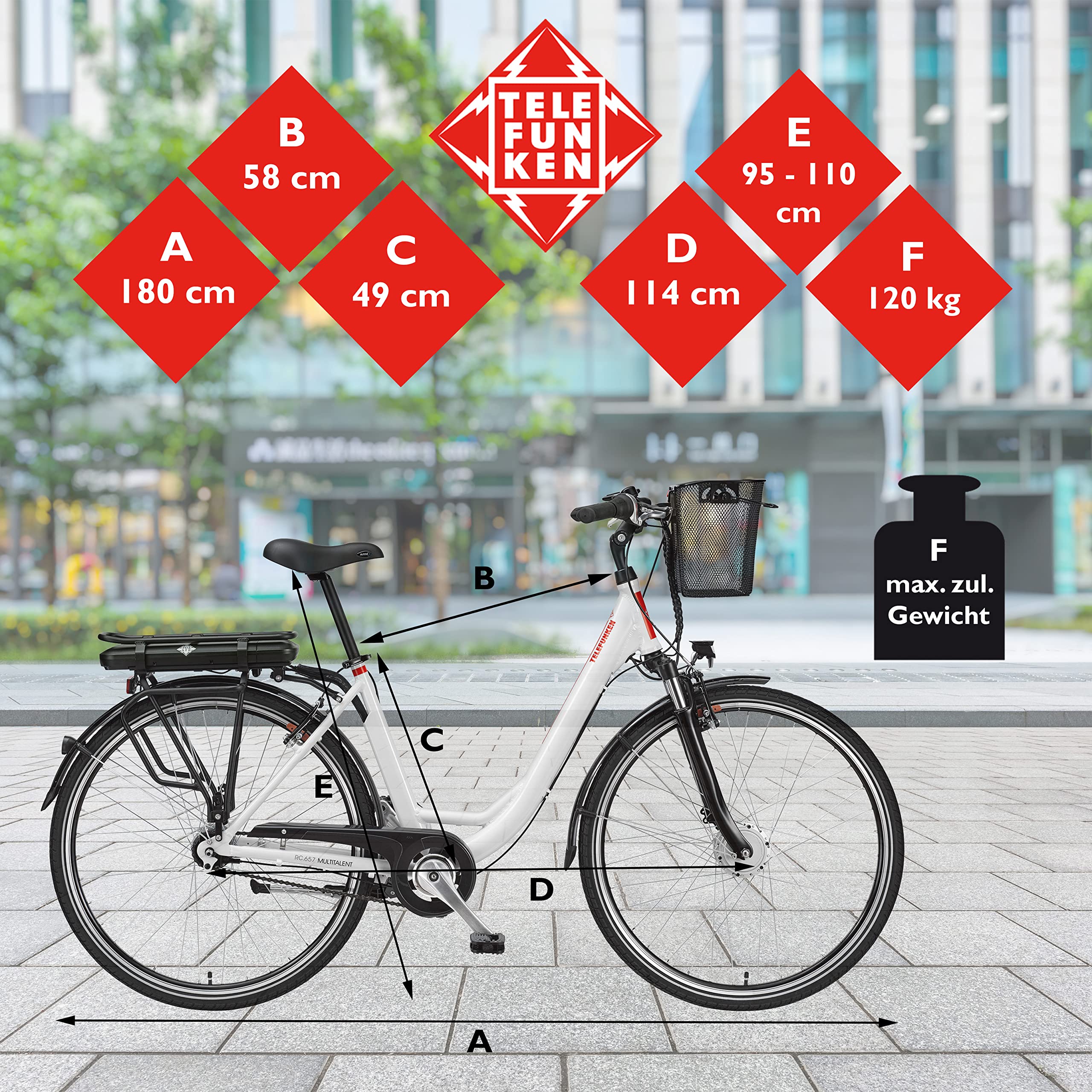 TELEFUNKEN E-Bike 28 Zoll Elektrofahrrad Alu mit 7-Gang Shimano Nabenschaltung, Pedelec Citybike mit Fahrradkorb, 250W und 13Ah, 36V Lithium-Ionen-Akku Multitalent weiß + ‎Sekura Fahrradschloss - Image 2