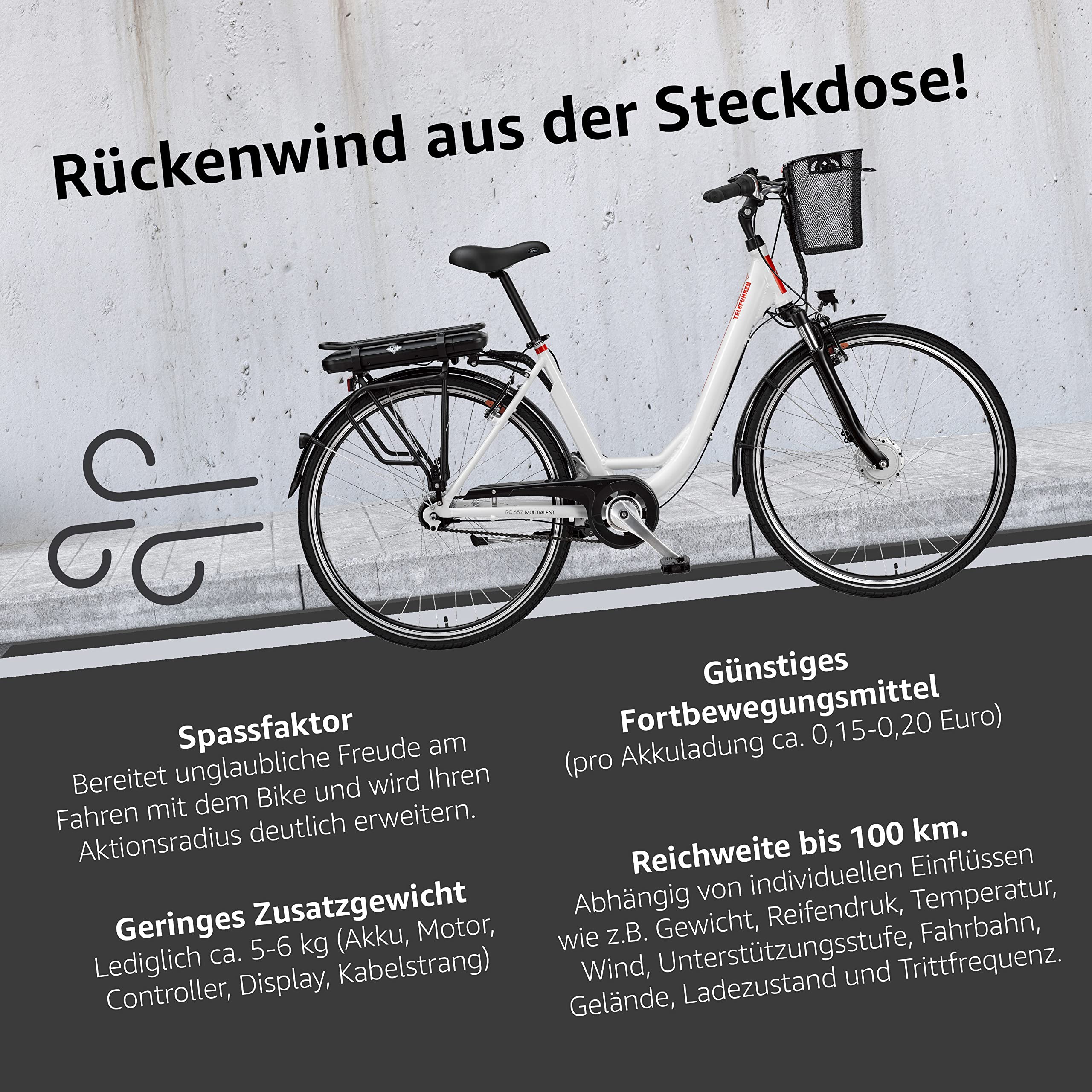 TELEFUNKEN E-Bike 28 Zoll Elektrofahrrad Alu mit 7-Gang Shimano Nabenschaltung, Pedelec Citybike mit Fahrradkorb, 250W und 13Ah, 36V Lithium-Ionen-Akku Multitalent weiß + ‎Sekura Fahrradschloss - Image 3