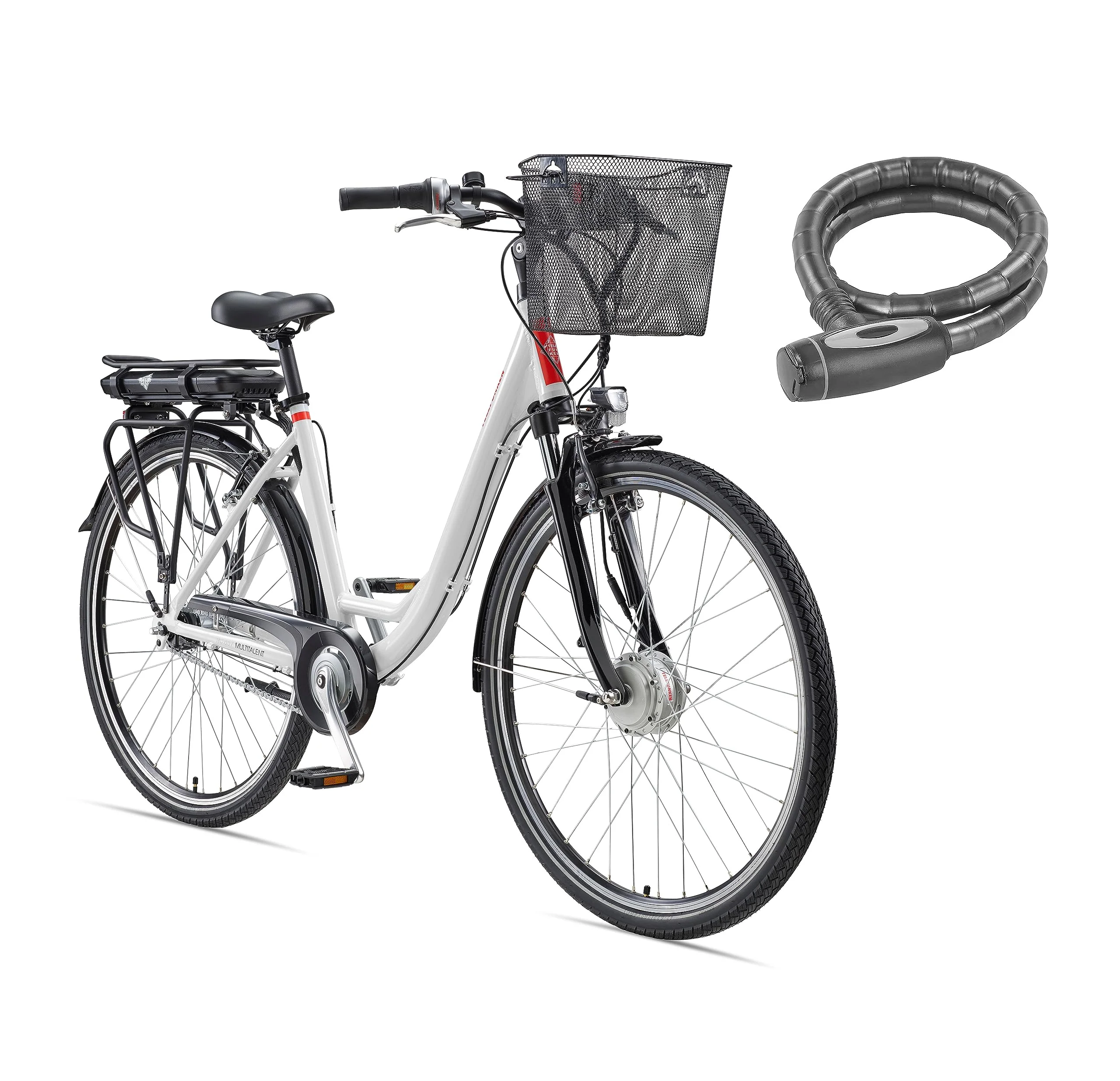 TELEFUNKEN E-Bike 28 Zoll Elektrofahrrad Alu mit 7-Gang Shimano Nabenschaltung, Pedelec Citybike mit Fahrradkorb, 250W und 13Ah, 36V Lithium-Ionen-Akku Multitalent weiß + ‎Sekura Fahrradschloss - Image 4