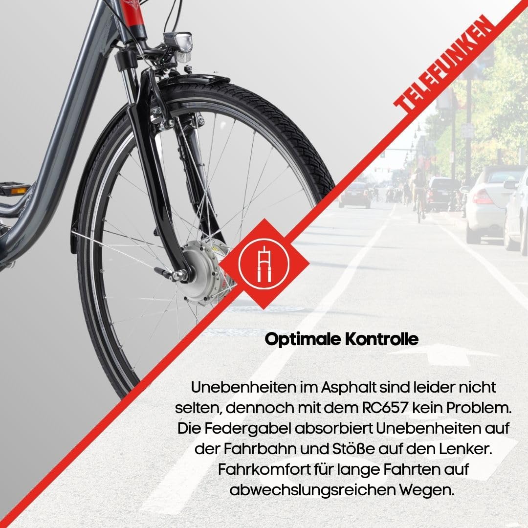TELEFUNKEN E-Bike 28 Zoll Fahrrad für Damen & Herren | Pedelec Citybike mit 7-Gang Nabenschaltung | Rücktritt | EBike inkl Panzerkabelschloss | Elektrofahrrad 250 W Frontmotor | 536 Wh Li-Ion Akku - Image 4