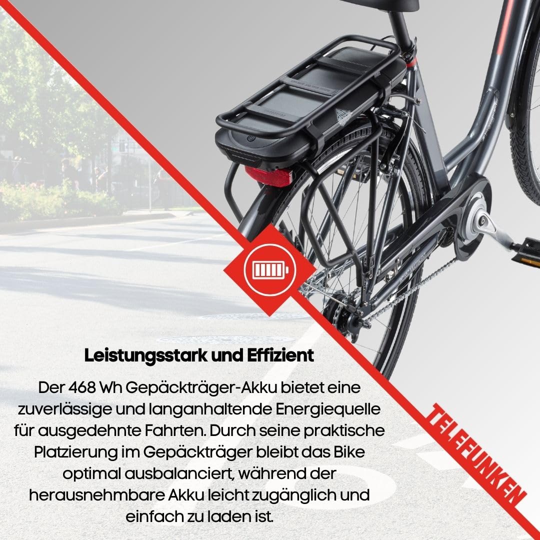 TELEFUNKEN E-Bike 28 Zoll Fahrrad für Damen & Herren | Pedelec Citybike mit 7-Gang Nabenschaltung | Rücktritt | EBike inkl Panzerkabelschloss | Elektrofahrrad 250 W Frontmotor | 536 Wh Li-Ion Akku - Image 5