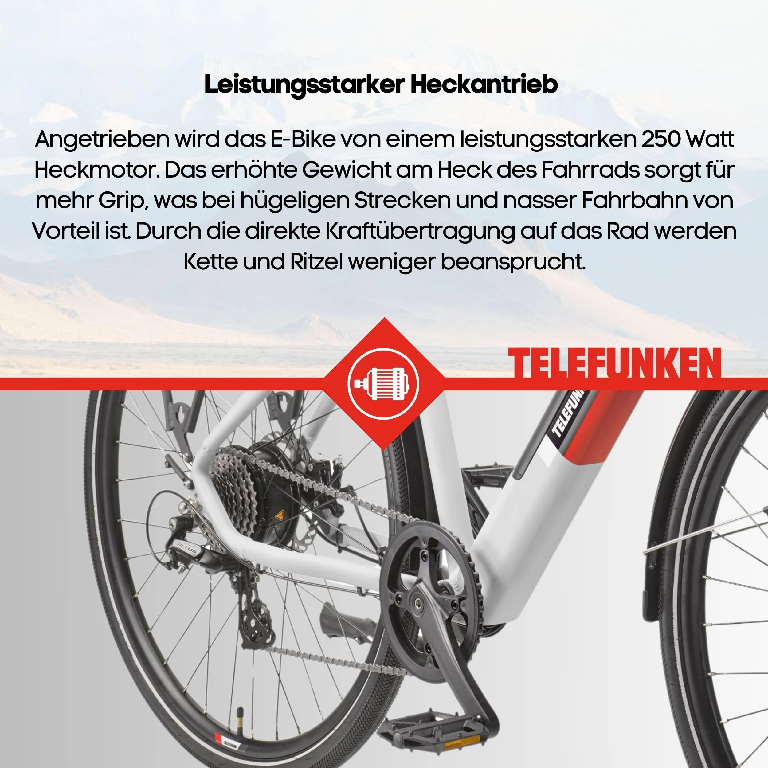 TELEFUNKEN E-Bike 28 Zoll Fahrrad für Herren XT490 | Trekking Pedelec mit 8-Gang Kettenschaltung & Scheibenbremsen | Elektrofahrrad mit 250 W Heckmotor & integriertem 417,6 Wh Li-Ion-Akku | Kreide - Image 4
