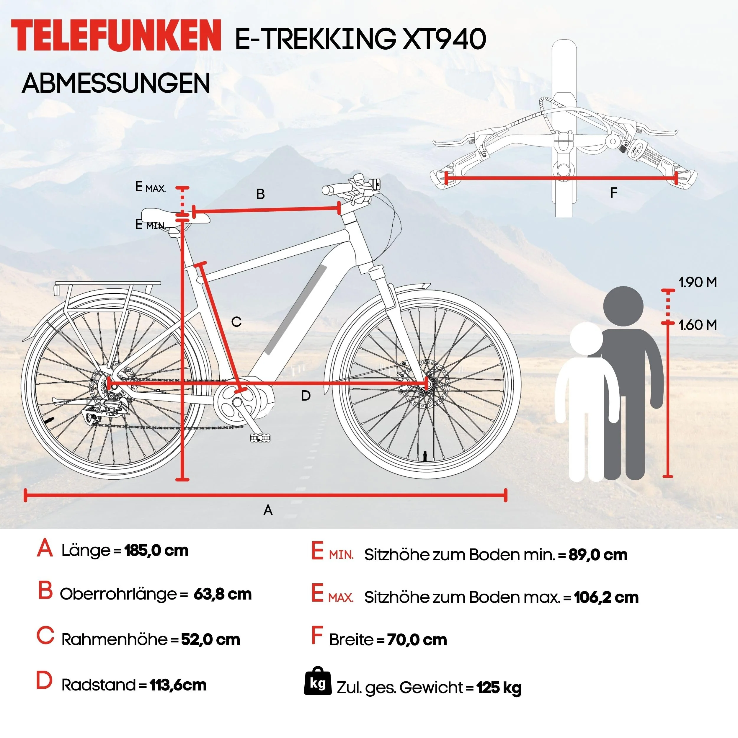 TELEFUNKEN E-Bike 28 Zoll Fahrrad für Herren XT490 | Trekking Pedelec mit 8-Gang Kettenschaltung & Scheibenbremsen | Elektrofahrrad mit 250 W Heckmotor & integriertem 417,6 Wh Li-Ion-Akku | Kreide - Image 6