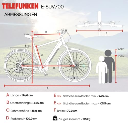 TELEFUNKEN E-Bike 29 Zoll Fahrrad für Damen & Herren | Pedelec SUV 10-Gang Kettenschaltung | Hydr. Scheibenbremsen | inkl. Panzerkabelschloss | Elektrofahrrad 250 W Mittelmotor |720 Wh Li-Ion-Akku - Image 2