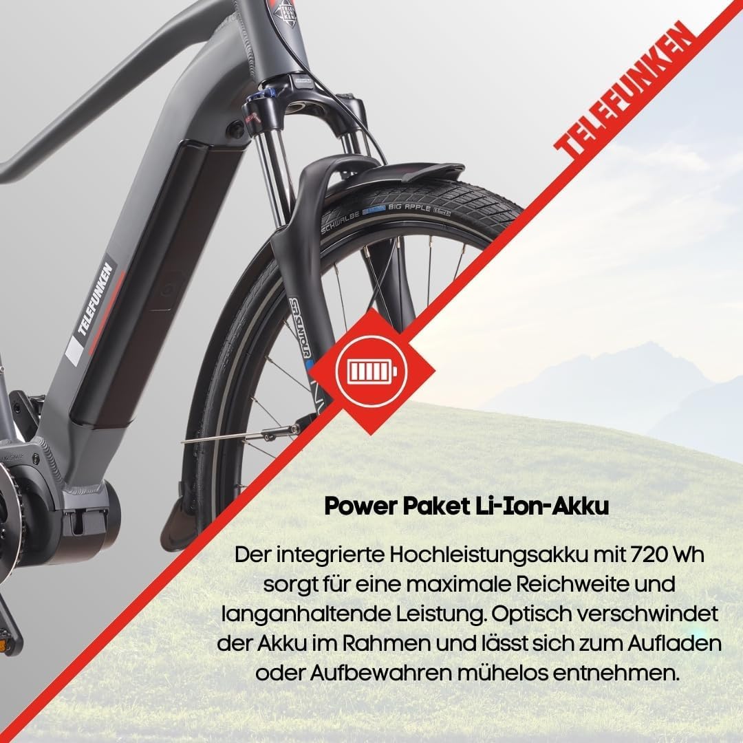 TELEFUNKEN E-Bike 29 Zoll Fahrrad für Damen & Herren | Pedelec SUV 10-Gang Kettenschaltung | Hydr. Scheibenbremsen | inkl. Panzerkabelschloss | Elektrofahrrad 250 W Mittelmotor |720 Wh Li-Ion-Akku - Image 6