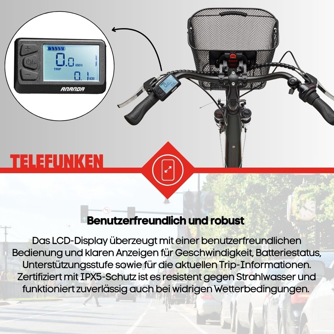 TELEFUNKEN E-Bike Damen 28 Zoll Elektrofahrrad - 3-Gang Nabenschaltung mit Rücktritt, Pedelec Citybike Alu mit Fahrradkorb, Frontmotor 250W /10,4Ah / 36V Sitzrohrakku, RC830 Multitalent - Image 3