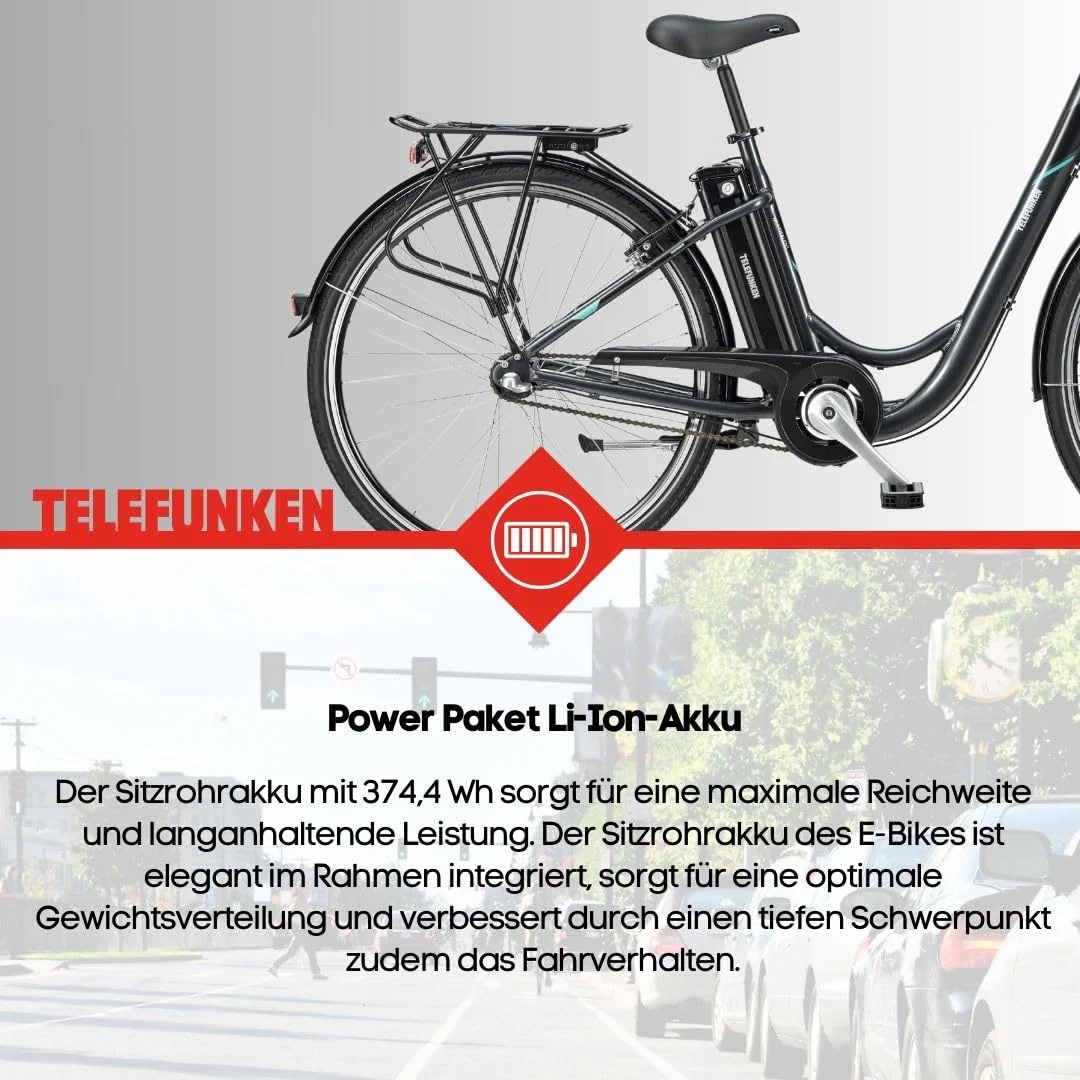 TELEFUNKEN E-Bike Damen 28 Zoll Elektrofahrrad - 3-Gang Nabenschaltung mit Rücktritt, Pedelec Citybike Alu mit Fahrradkorb, Frontmotor 250W /10,4Ah / 36V Sitzrohrakku, RC830 Multitalent - Image 5