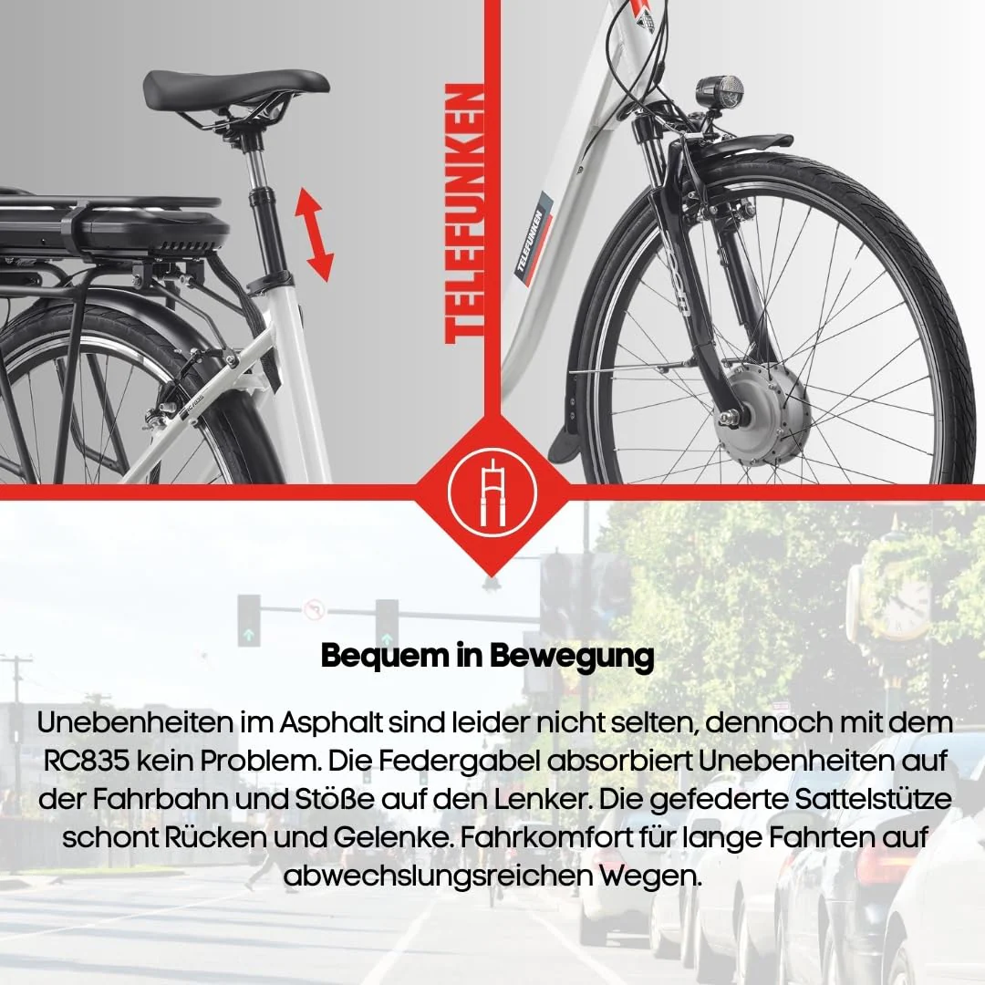 TELEFUNKEN E-Bike Damen 28 Zoll, Elektrofahrrad Frontmotor, 3-Gang Nabenschaltung, V-Bremsen - Pedelec Citybike - Image 4