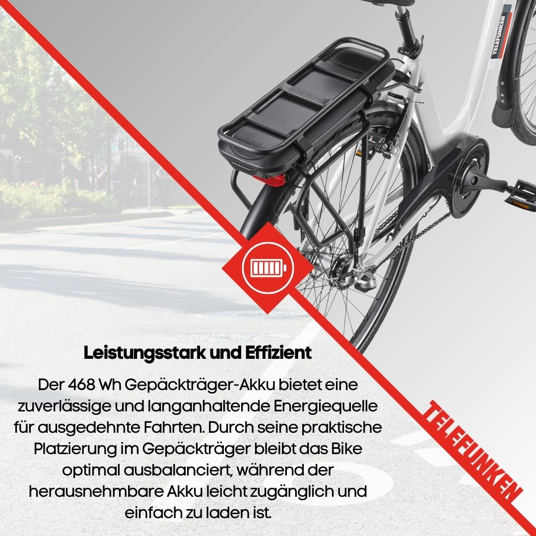 TELEFUNKEN E-Bike Damen 28 Zoll, Elektrofahrrad Frontmotor, 3-Gang Nabenschaltung, V-Bremsen - Pedelec Citybike - Image 5