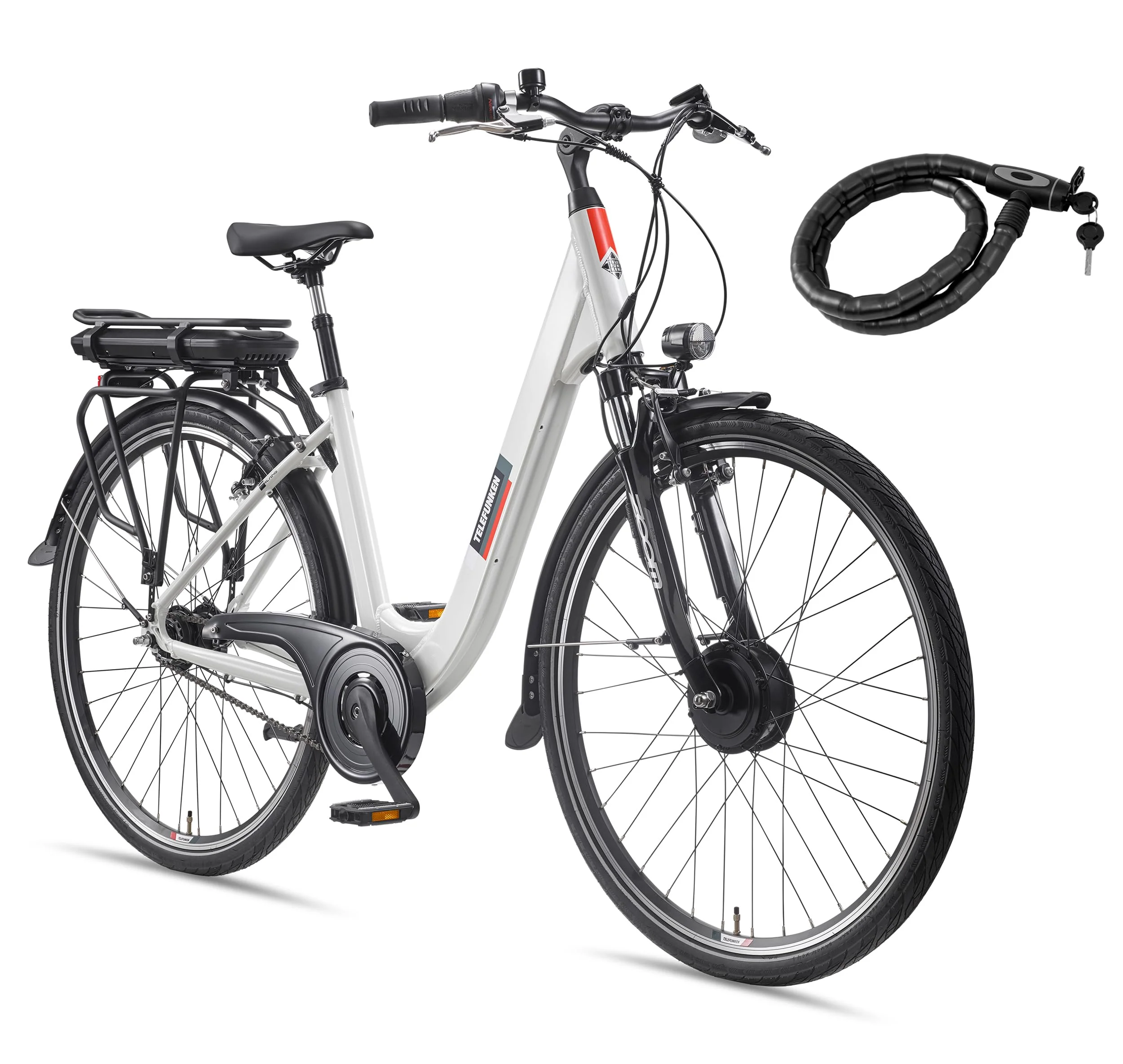 TELEFUNKEN E-Bike Damen 28 Zoll, Elektrofahrrad Frontmotor, 7-Gang Nabenschaltung, V-Bremsen, Pedelec Citybike inkl. Fahrradschloss, RC845 Multitalent